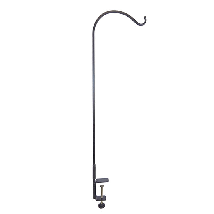 Heavy Duty Wrought Iron Clamp-On Single Arm Deck Hanger - Outdoor Patio Railing Plant Hanger for Hanging Baskets & Lanterns