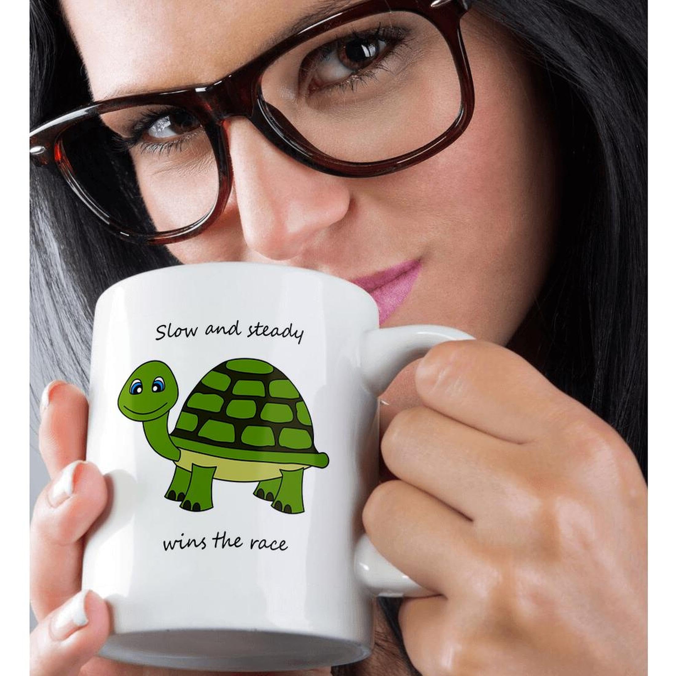 3D Rose Slow and Steady Wins The Race Turtle Ceramic Coffee Mug - 11 oz Green - Perfect for Office, Home Use & Gift Giving