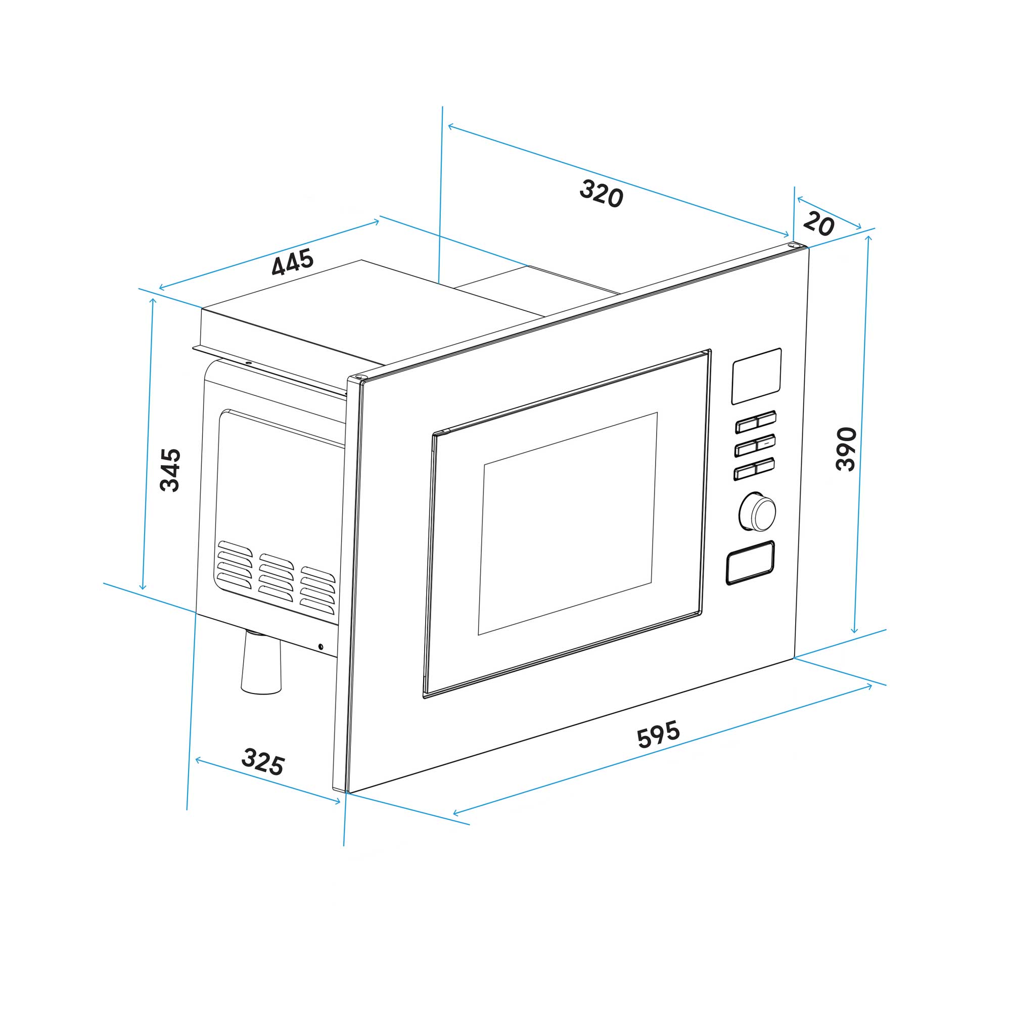 Baridi 20L Built-in Microwave Oven - 800W Stainless Steel Countertop Microwave with 10 Power Levels - Perfect for Small Kitchens, Dorms & Offices (Model DH196)