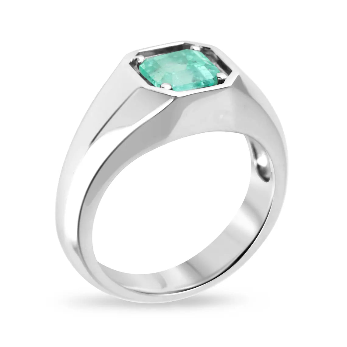 1.90ct Natural Colombian Emerald Asscher Cut Solitaire Men's Ring - 14K Gold Wedding Band, Anniversary Gift for Him, Handmade Fine Jewelry for Special Occasions