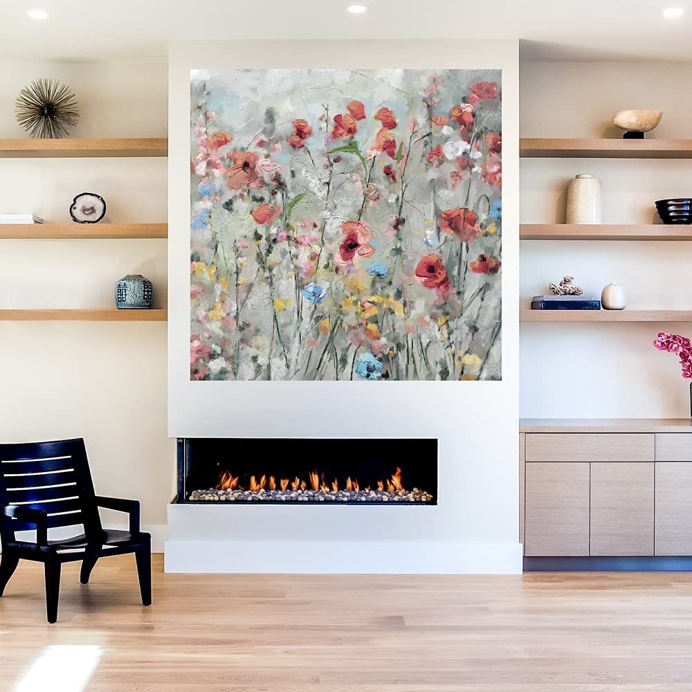 48x48 Inch Botanical Canvas Wall Art - Spring Floral Plant Pictures for Bathroom & Bedroom Decor - Hand Painted Country Style Fine Art by Artist Studio - Perfect for Farmhouse, Living Room & Office Wall Decor