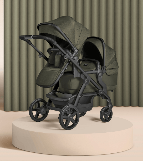 Silver Cross Wave 2022 Luxury Double Stroller for Twins - Lightweight Compact Foldable Design Perfect for Travel, Shopping & Daily Use