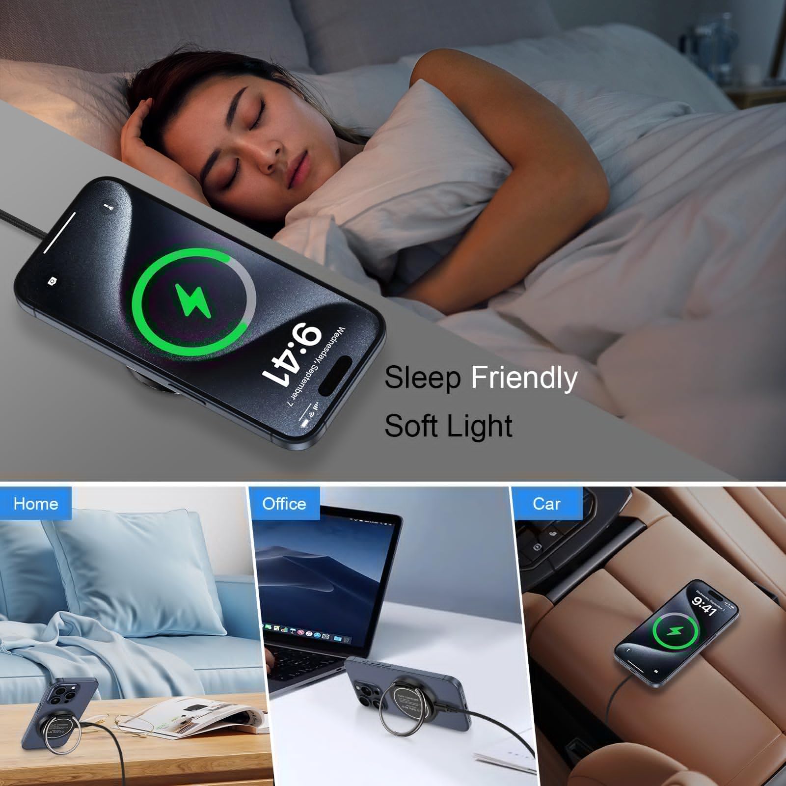 15W Magnetic Fast Charging Pad for Samsung Galaxy S24 Ultra/S25 Plus/S23/S22 & iPhone 16/15/14 - Wireless Charger Stand with 20W Power Adapter - Perfect for Home, Office, and Travel Use