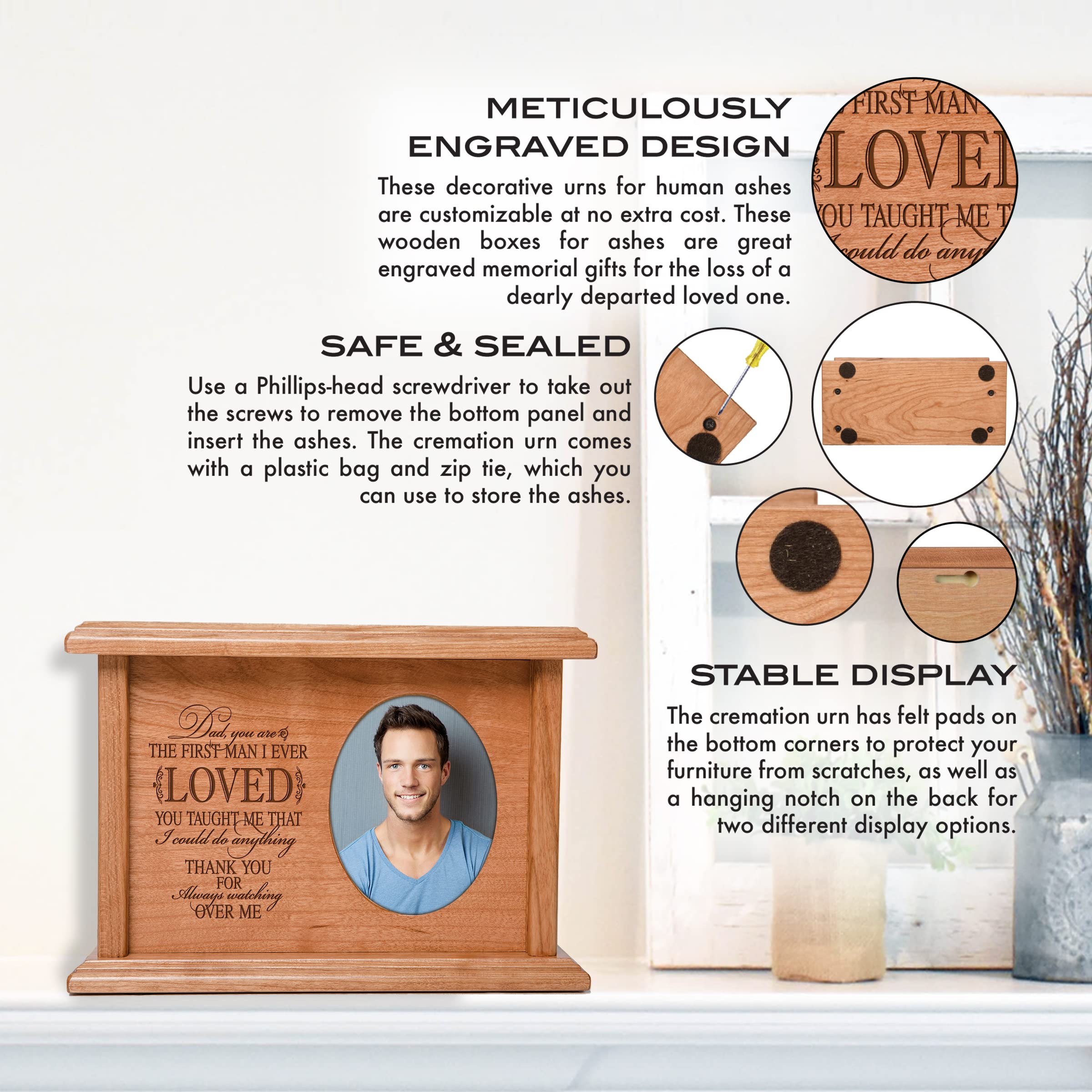 LifeSong Milestones Personalized Wooden Cremation Urn for Men - Memorial Keepsake for Father or Husband - Perfect for Home Display, Funeral Services & Remembrance Ceremonies