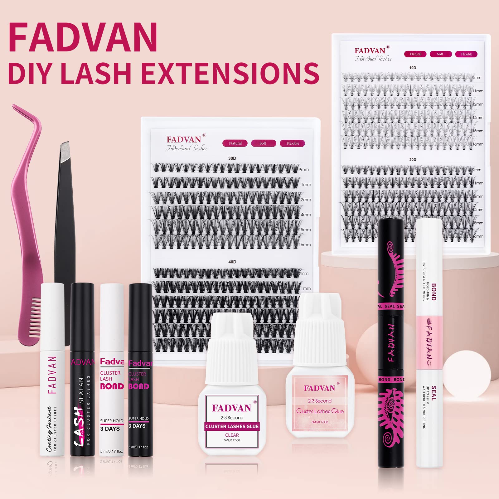 FADVAN Professional Lash Cluster Glue - Latex-Free Eyelash Extension Adhesive for Sensitive Eyes, Super Strong Hold Lasts 72 Hours, DIY False Lash Bond & Seal (Clear, 10ml) - Perfect for Salon Use, Home Lash Extensions & Special Occasions