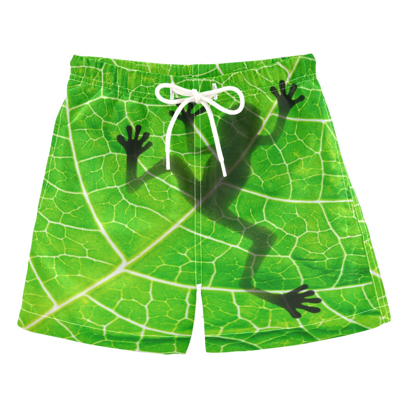 AMICHIC Boys Frog Print Swim Trunks with Mesh Lining - Quick Dry Beach Shorts, Adjustable Waist for Swimming, Surfing & Summer Water Activities