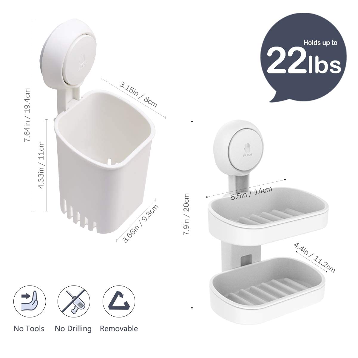 2-Pack Wall Mounted Suction Cup Storage Basket - No Drill Bathroom & Kitchen Organizer for Toothbrush, Toothpaste, Soap | Perfect for Shower, Sink, Countertop Organization