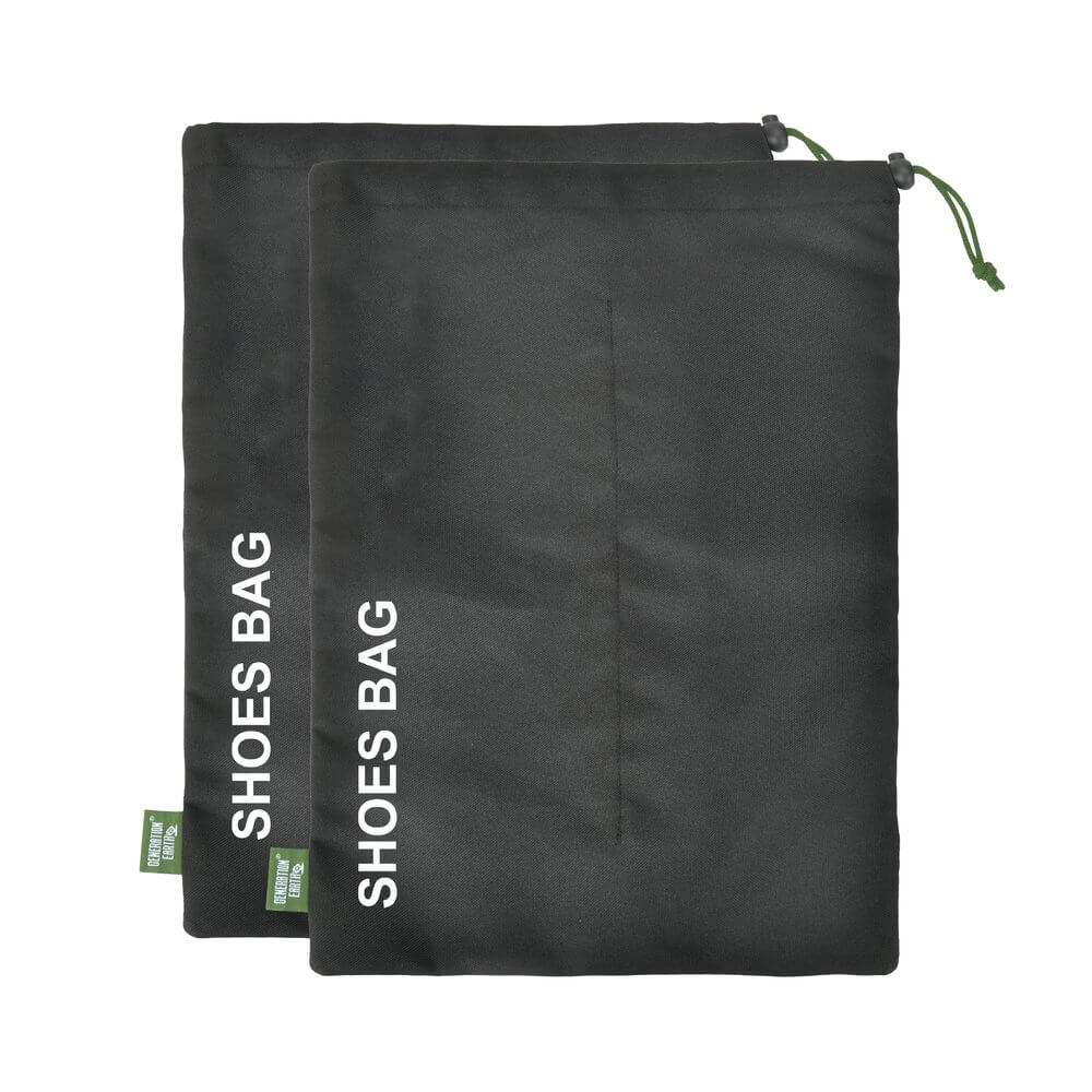 Eco-Friendly Recycled Travel Shoe Bags 2 Pack - Black Waterproof Shoe Organizers for Luggage, Gym & Storage | Perfect for Travel Accessories & Shoe Protection