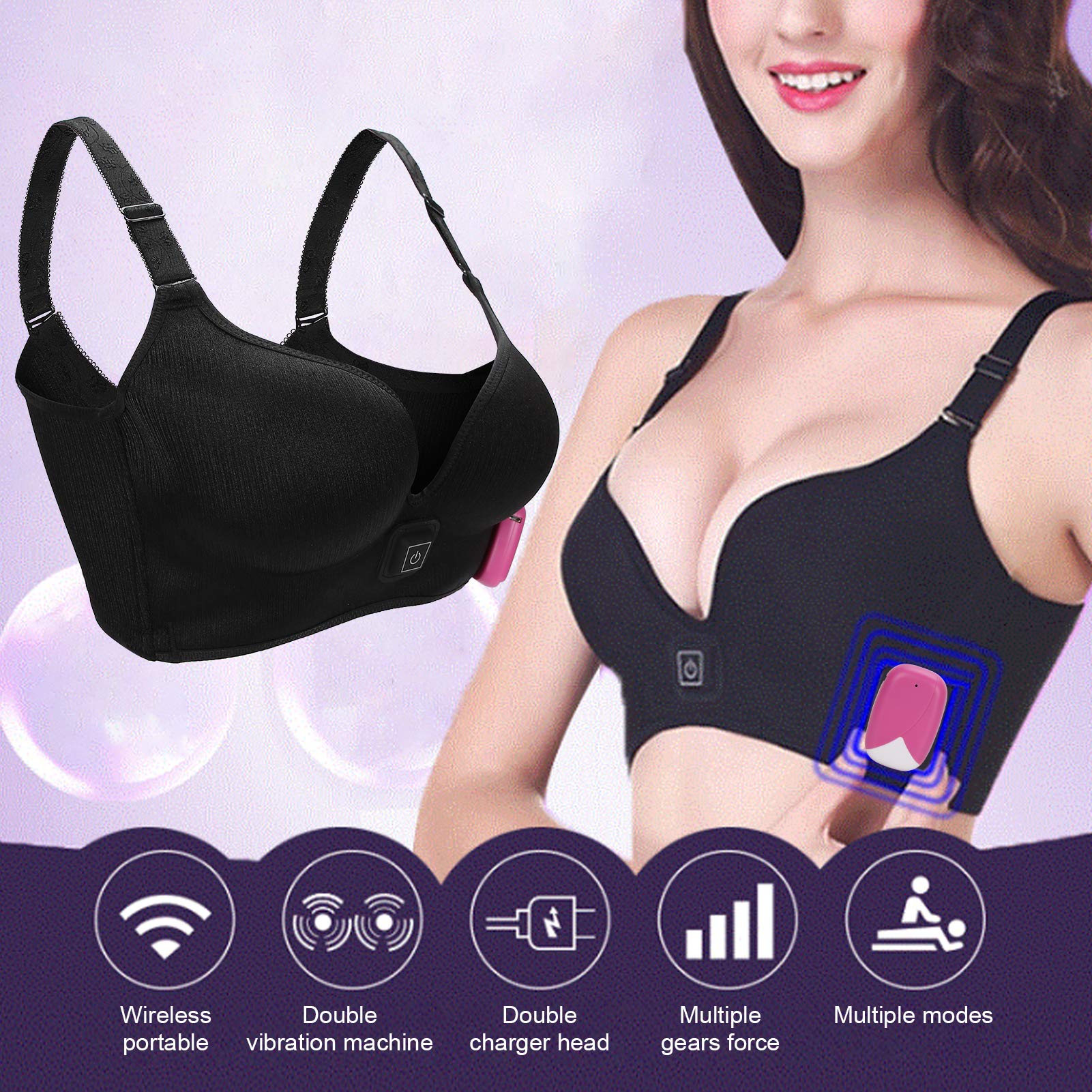 Electric Breast Massager with Heating - 3 Speed Adjustable USB Rechargeable Vibrating Massage Bra for Women | Perfect for Postpartum Recovery, Lactation Comfort & Relaxation at Home/Office