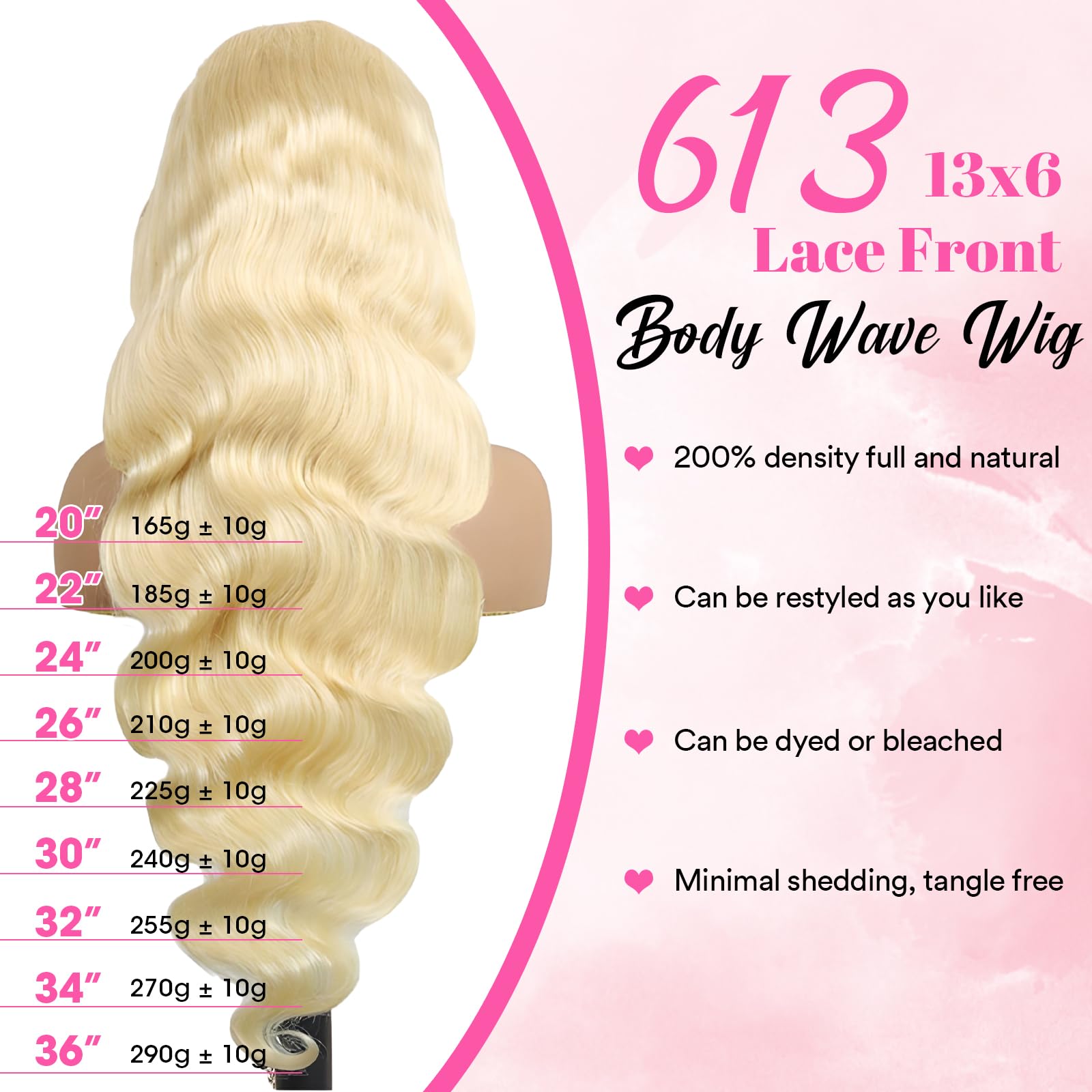 613 Blonde 13x6 HD Lace Front Wig Human Hair - 200% Density 32 Inch Body Wave Lace Frontal Wig with Pre-Plucked Hairline & Baby Hair for Women | Natural Look for Daily Wear, Parties & Special Occasions