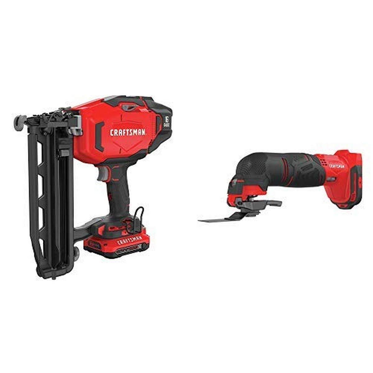 CRAFTSMAN V20 Cordless 18GA Finish Nailer Kit with Oscillating Tool (CMCN616C1 & CMCE500B) - Perfect for DIY Home Projects, Woodworking, and Professional Construction Work