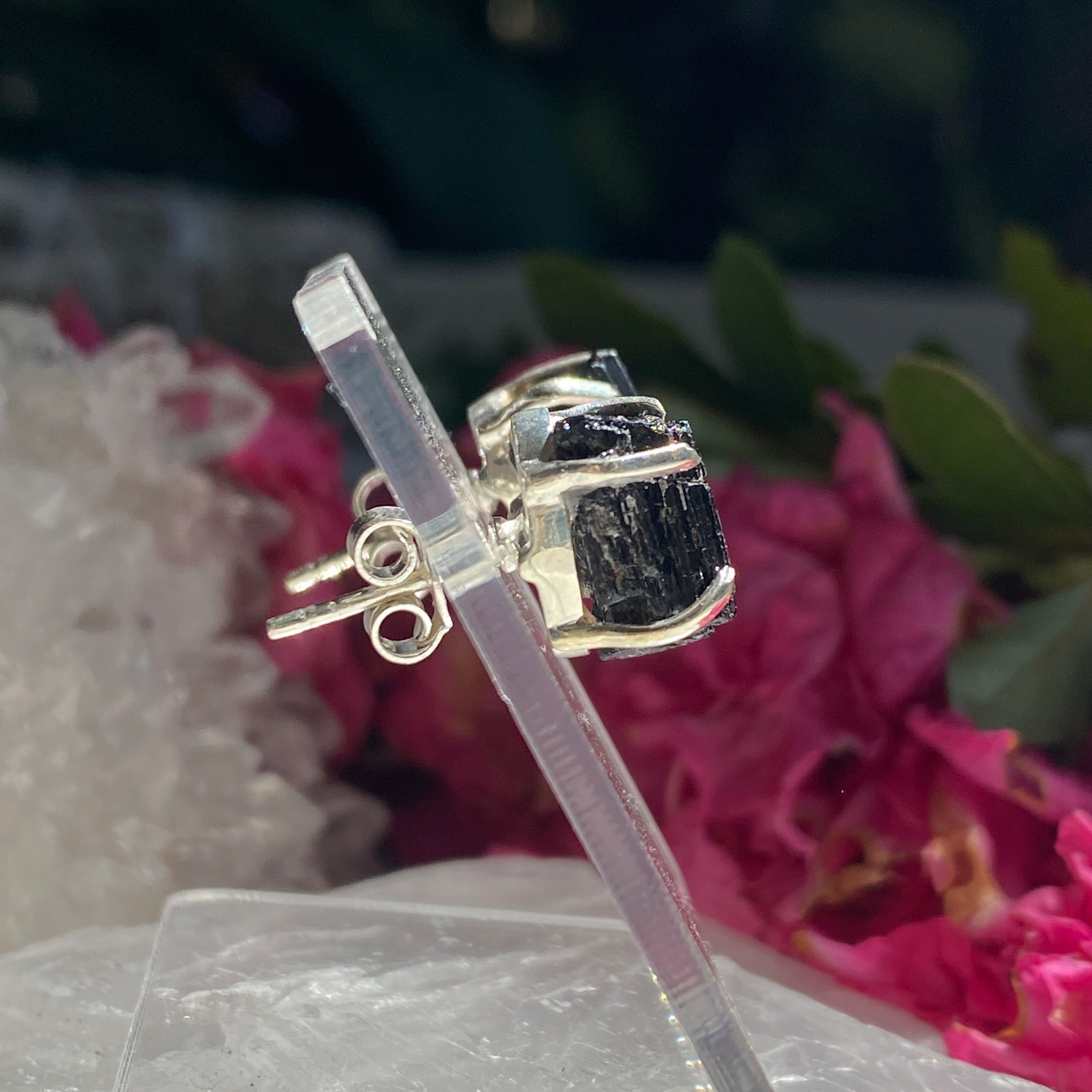 Natural Black Tourmaline Stud Earrings for Women - Raw Crystal Healing Jewelry (KEGJ1190) | Spiritual Protection & Energy Balancing | Perfect for Meditation, Yoga & Everyday Wear