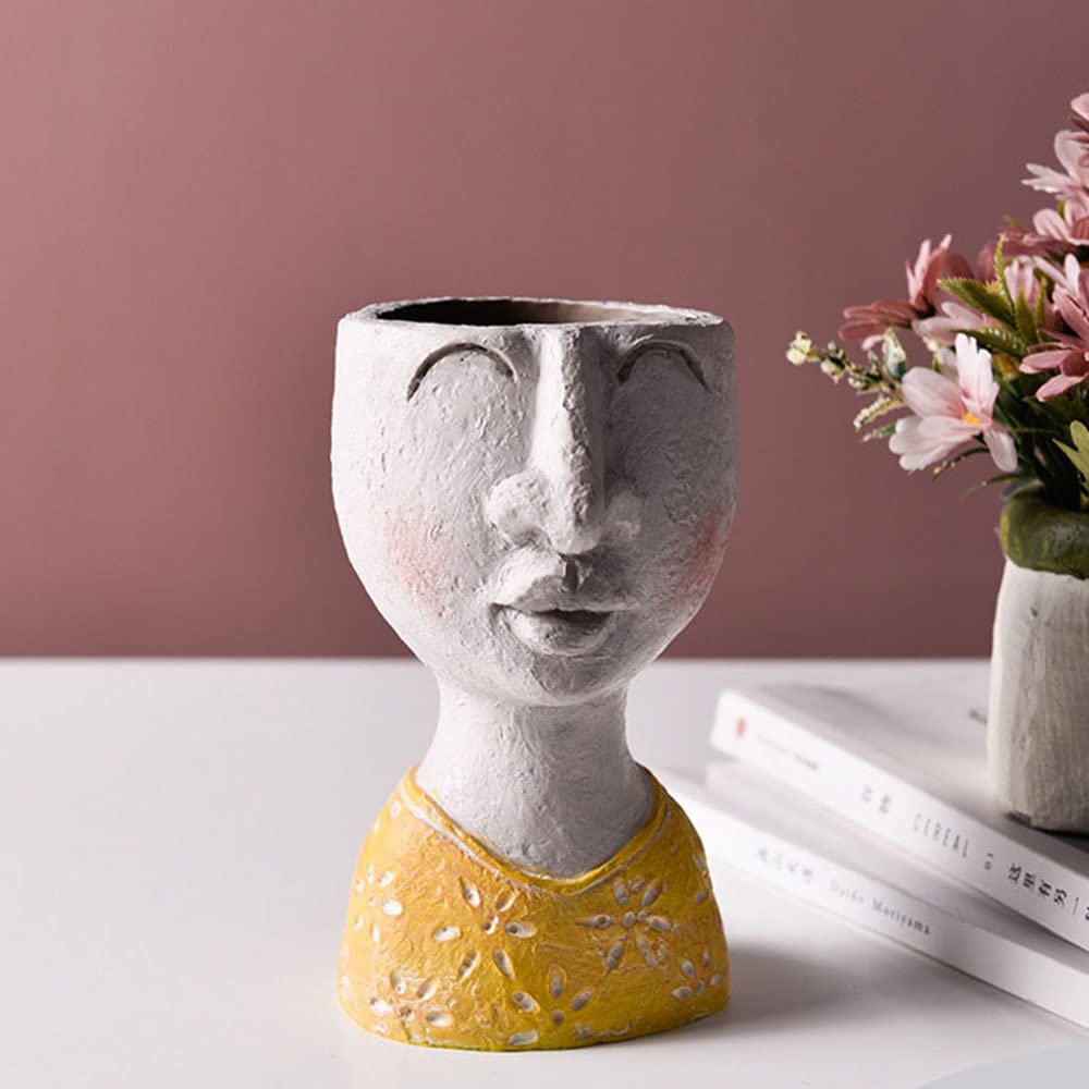 Kelyee Art Portrait Face Planter - 2022 New Human Head Flower Pot for Indoor/Outdoor Plants, Cute Resin Succulent & Cactus Planter Vase - Yellow Girl Sculpture | Perfect for Home Decor, Office Desk & Garden Planting