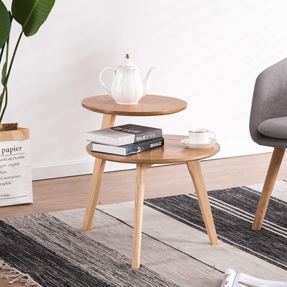 Solid Wood Round Coffee Table - High & Low Office Desk & Side Table with 3 Legs, Modern Home Decor for Living Room, Bedroom & Office Workspace