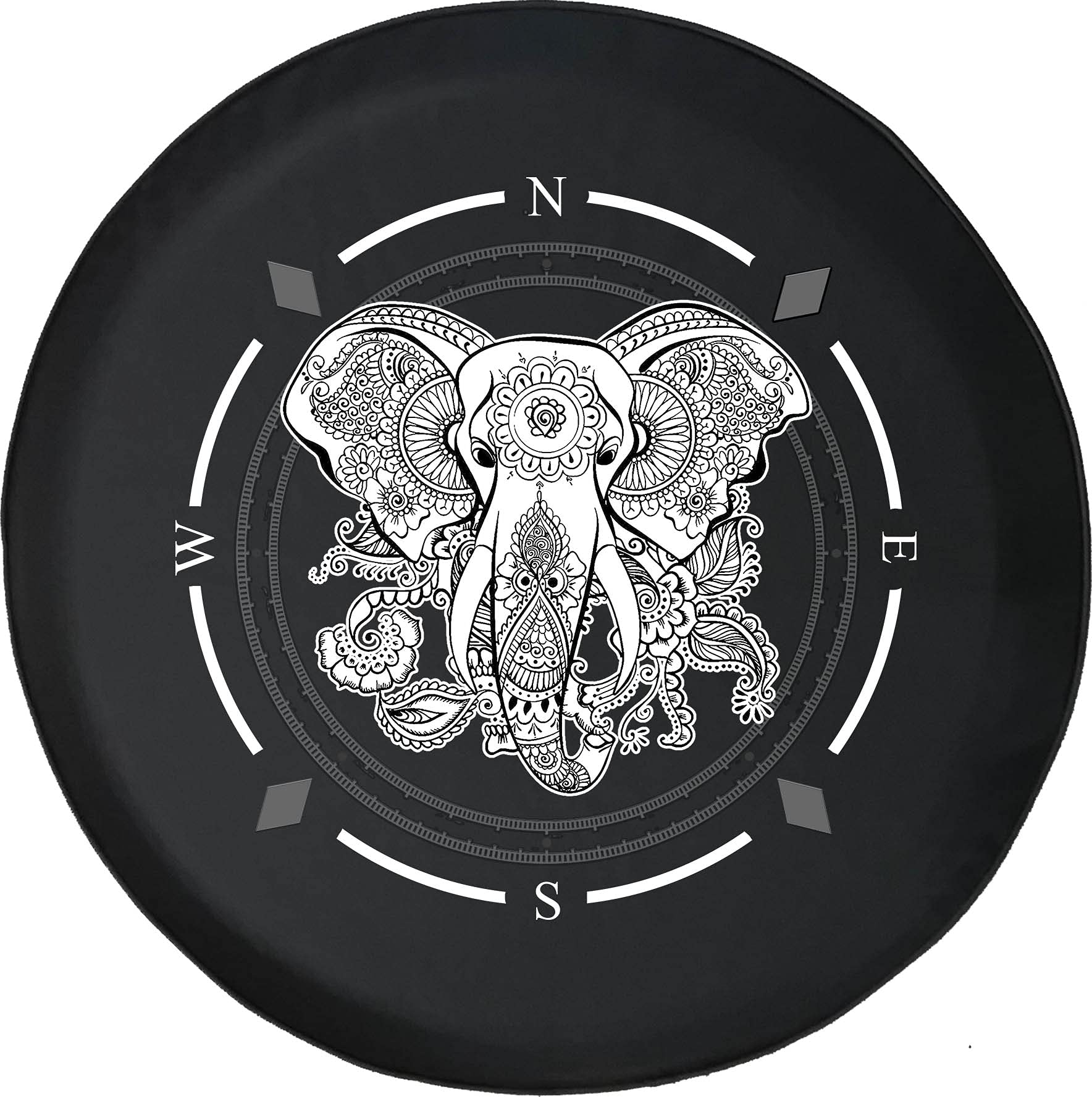 American Unlimited Spare Tire Cover with Compass & Mandala Elephant Design - Universal Fit for SUVs, Trailers, RVs & Most Vehicles - Perfect for Road Trips, Camping & Outdoor Adventures