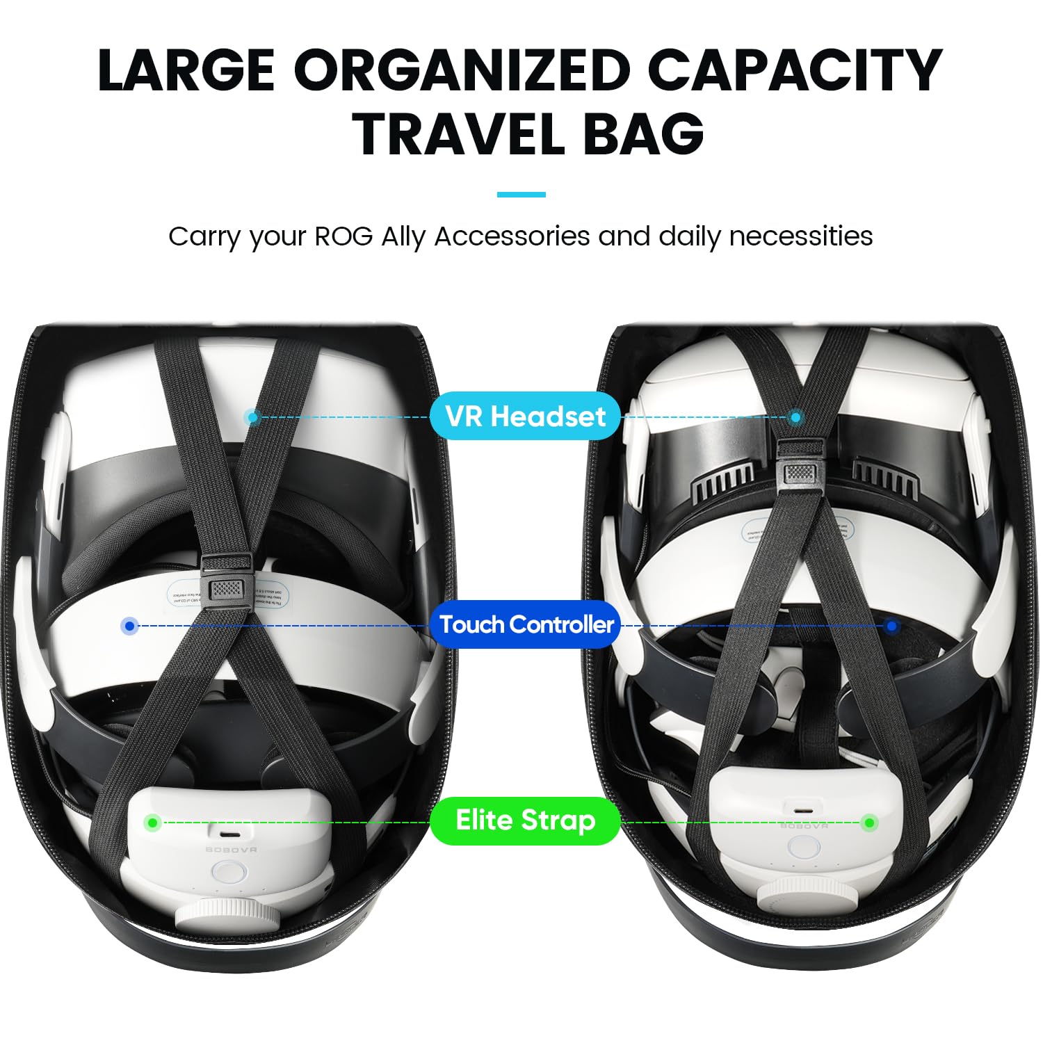SARLAR Hard Travel Case for Oculus Meta Quest 3S/3/2 VR Headset & Controllers - Protective Storage Bag with Large Space Fits BOBOVR/Kiwi Design Battery Head Straps (Crossbody Sling Bag) - Perfect for Travel, Gaming Events & VR Accessories Organization