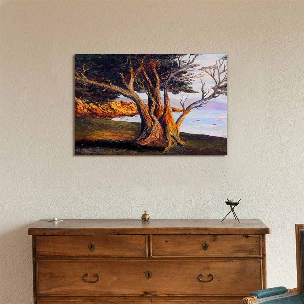 Oil Painting Style Canvas Prints - Beautiful Scenery & Landscape of Old Tree by The Sea | Modern Wall Art Decor for Living Room, Bedroom, Office - 32x48 Inch Home Decoration