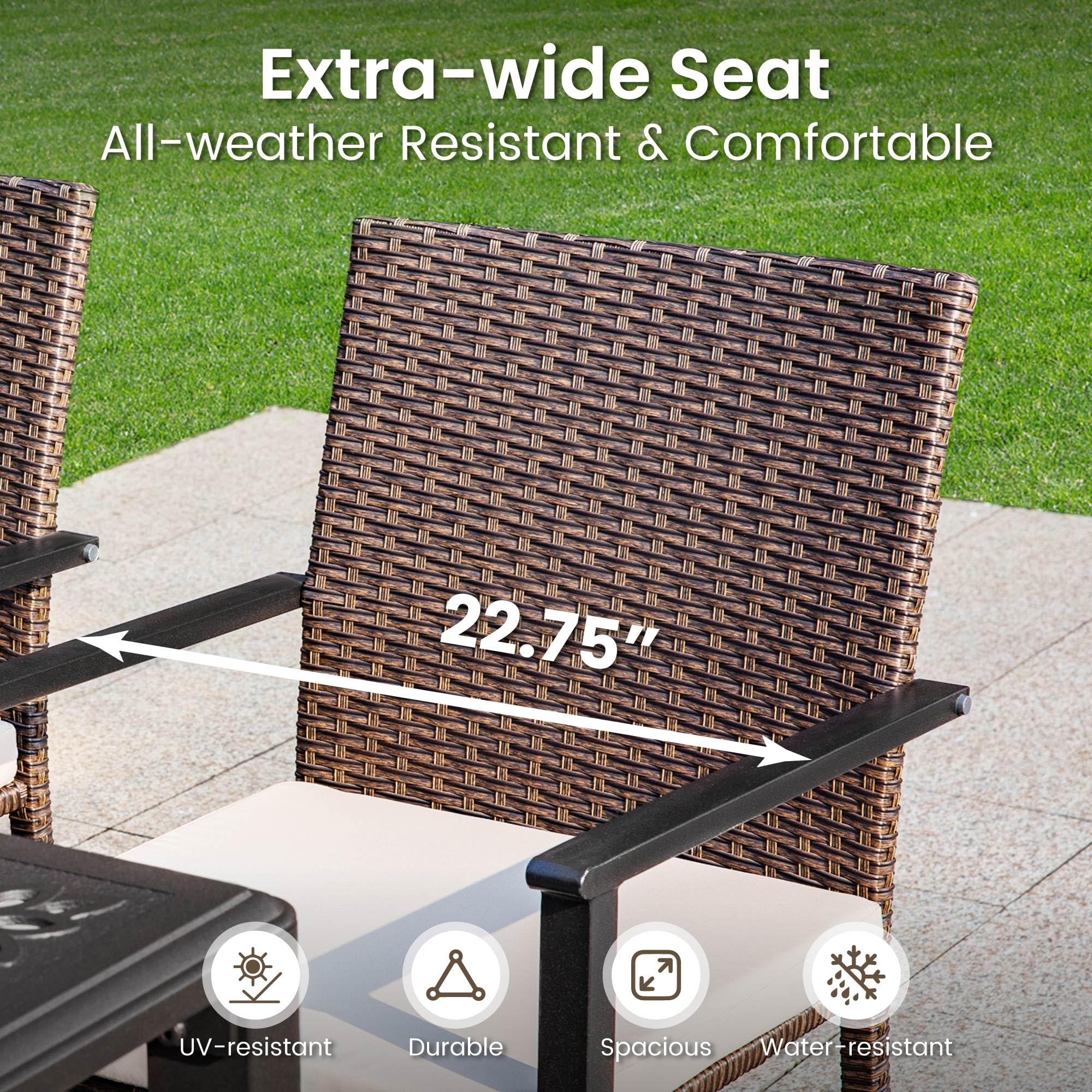 PHI VILLA 6-Piece Outdoor Wicker Chair Set - Durable Rattan Covered Metal Armchairs with Removable Cushions - Heavy Duty Patio Furniture for Deck, Porch, Yard & Garden - Perfect for Backyard BBQs, Poolside Relaxation & Outdoor Dining
