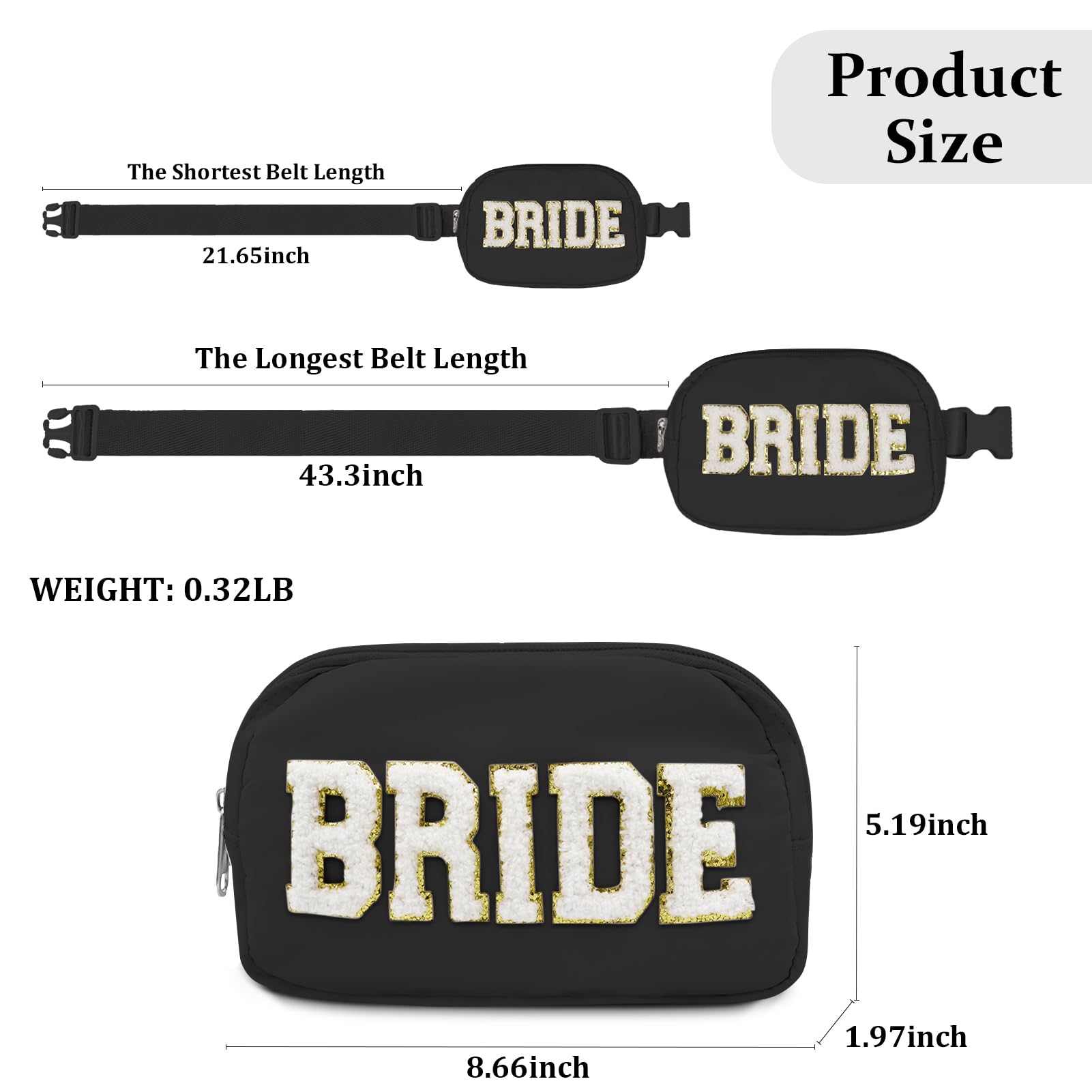 Lamyba Bride Fanny Pack - Adjustable Strap Crossbody Waist Bag for Bachelorette Party & Wedding Day | Waterproof Belt Bag for Bridal Shower Gifts | Perfect for Outdoor Weddings, Honeymoon Travel & Bridal Events (Black)