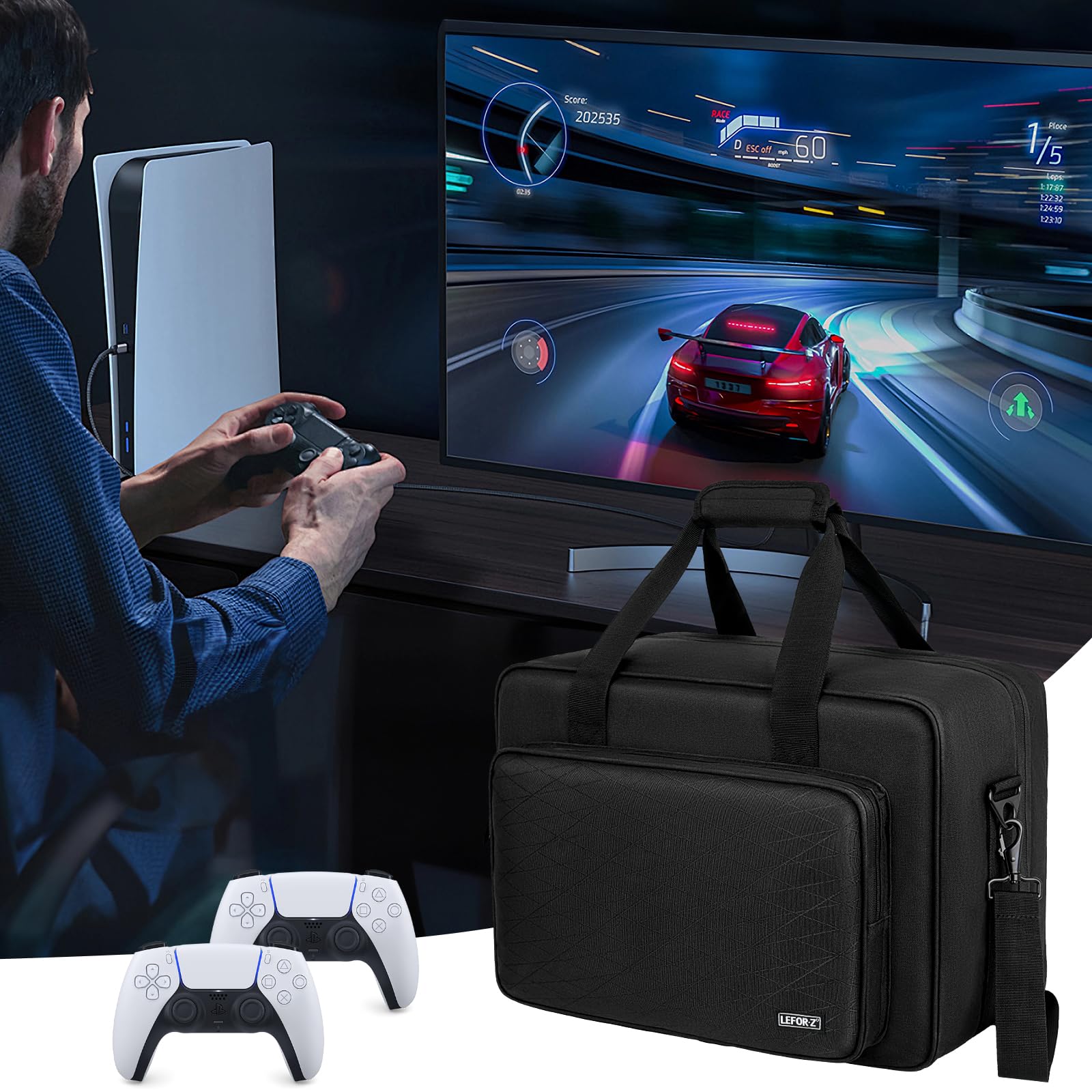 IVODEELA PS5/PS5 Pro Carrying Case - Protective Storage Bag for PS5 Controllers, Game Discs & Charging Accessories (Black) | Perfect for Travel, Gaming Parties & Console Protection
