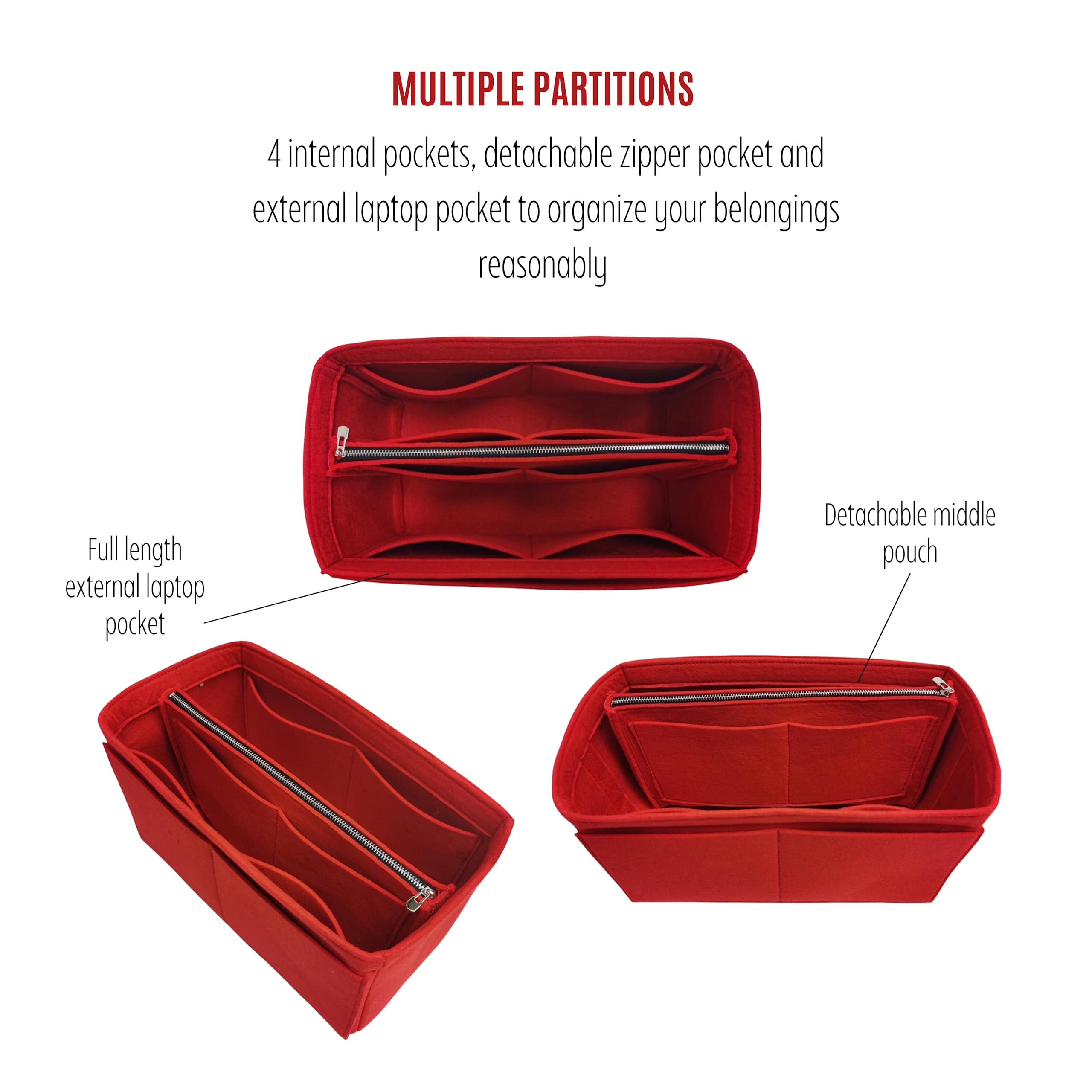 Premium LV On My Side MM Bag Organizer Insert - Handmade 2mm Thick Sturdy Felt Purse Organizer with Gold Zipper (Fits LV On My Side PM) | Perfect for Travel, Work & Daily Use to Keep Essentials Organized