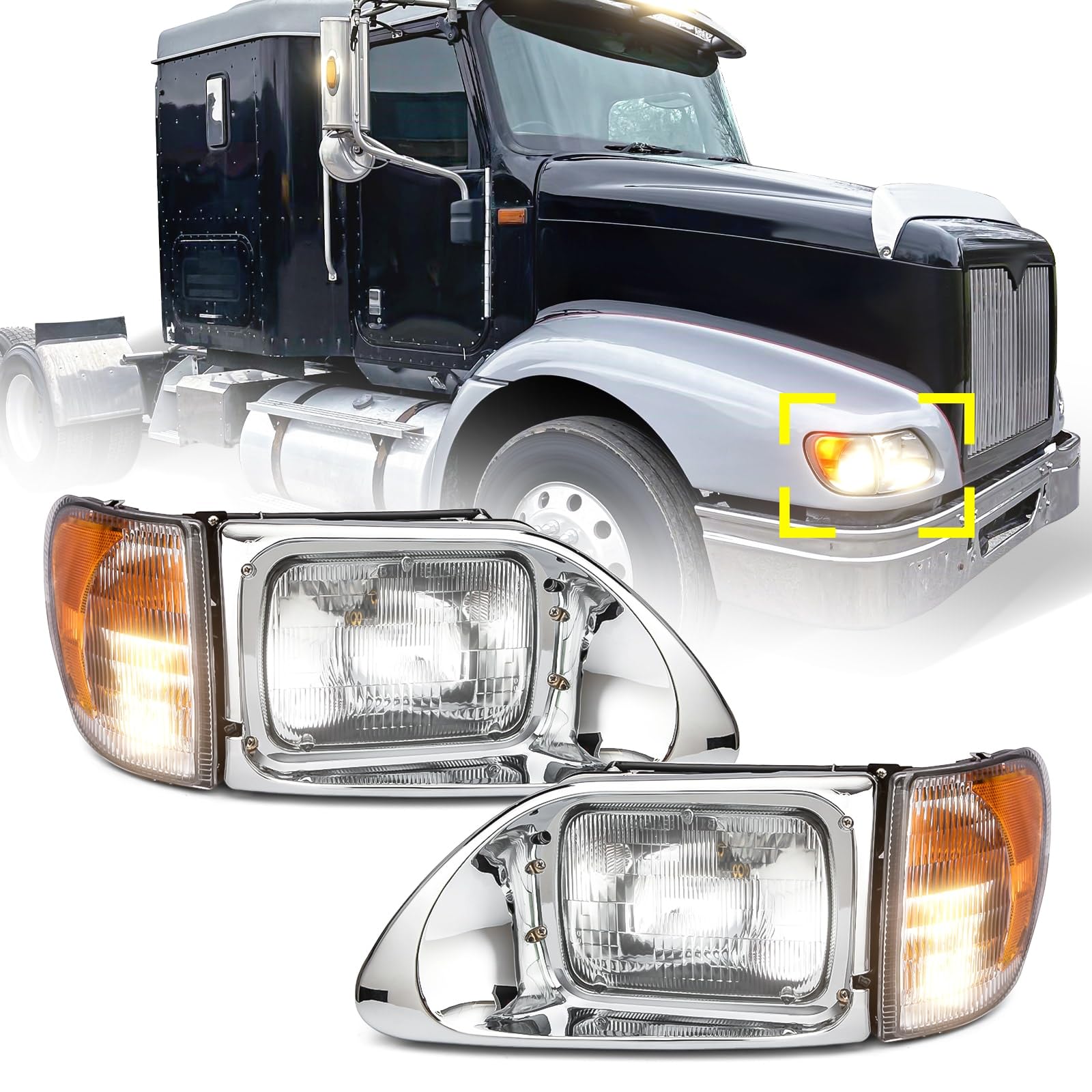 1995-2012 International Harvester 9200 9200i SBA 5900 5900i 5900i SBA 9400 9400i SBA Replacement Headlights with DRL - Driver & Passenger Side Headlight Assembly (Pair) - Perfect for Night Driving & Enhanced Visibility
