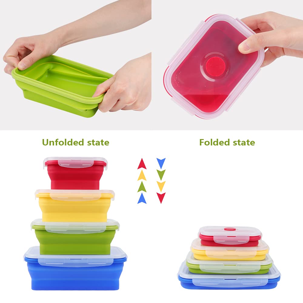 4-Pack Collapsible Silicone Food Storage Containers with Airtight Lids - Microwave, Dishwasher & Freezer Safe Bento Lunch Boxes for Meal Prep, Leftovers & Kitchen Organization | Perfect for Home, Office & Picnics