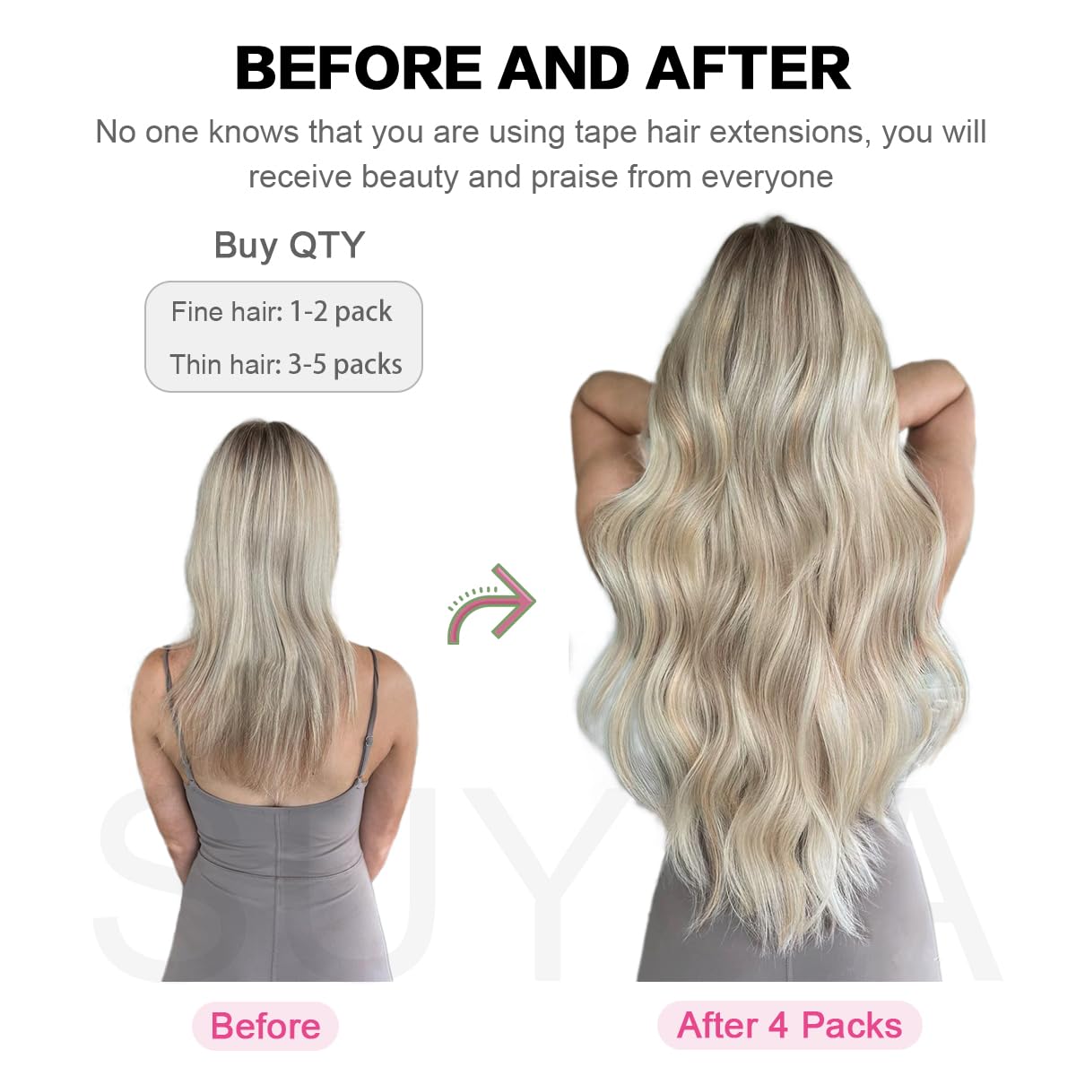 SUYYA 26 Inch Tape in Hair Extensions - 100% Human Hair, Darkest Brown (#2), 60g/pack, 20pcs Straight Seamless Skin Weft - Natural Looking Hair Extensions for Volume & Length - Perfect for Weddings, Parties & Daily Styling
