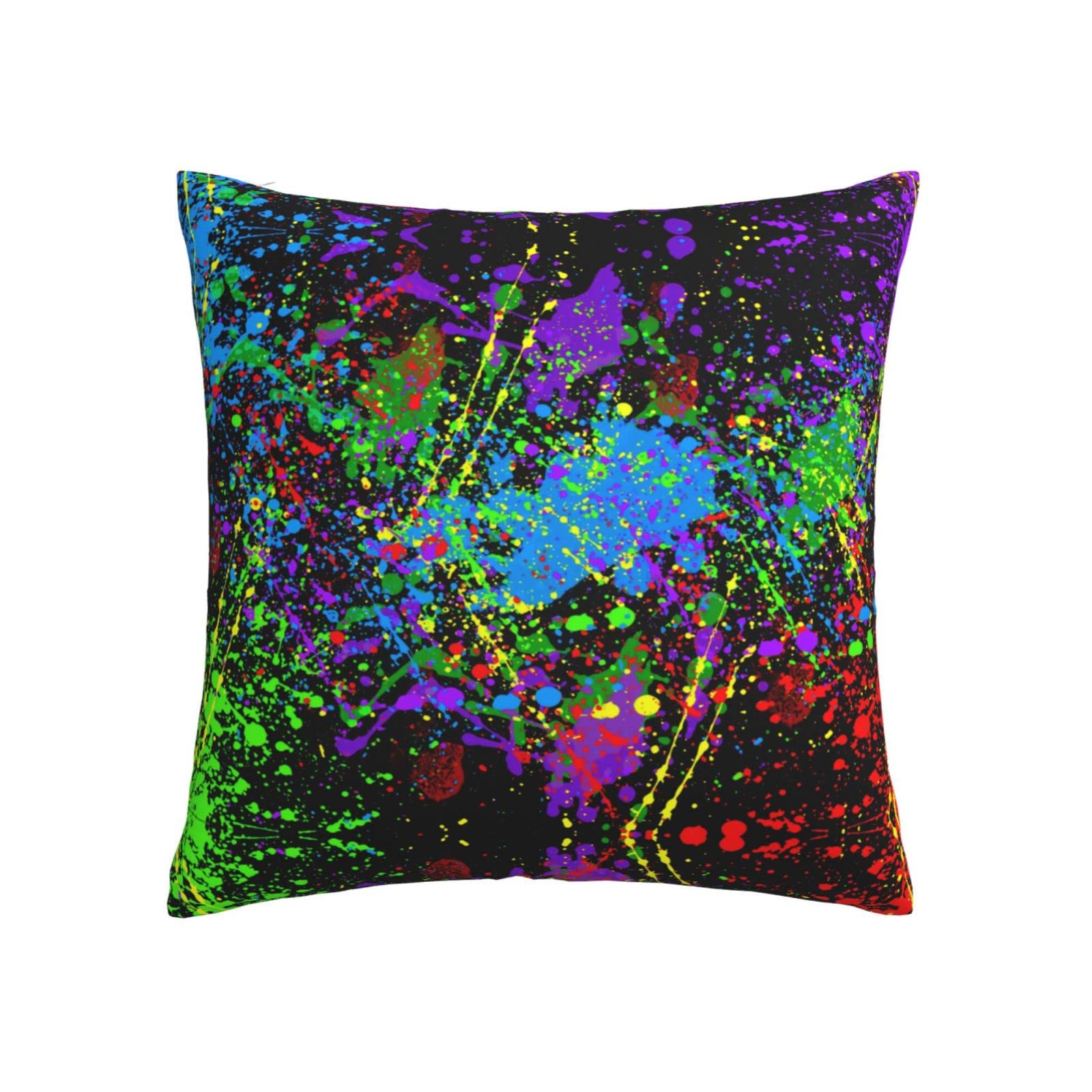 Glow in The Dark Splatter Neon Throw Pillow Covers - 18x18 Inch Square Decorative Pillowcases for Couch, Sofa & Bed - Double-Sided Pattern Home Decor - Perfect for Living Room, Bedroom & Dorm Room Aesthetic