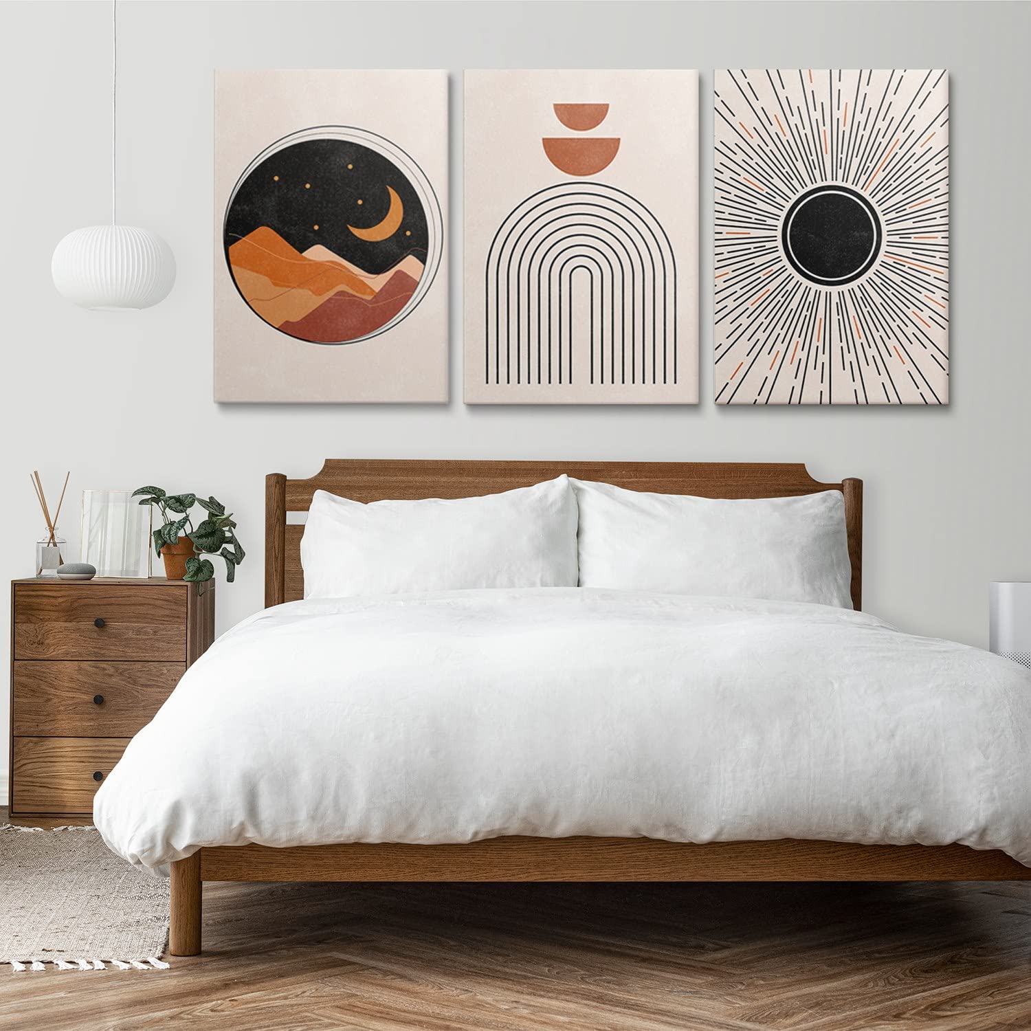 Boho Wall Art Set of 3 - Mid Century Modern Geometric Sun Moon Desert Posters (16