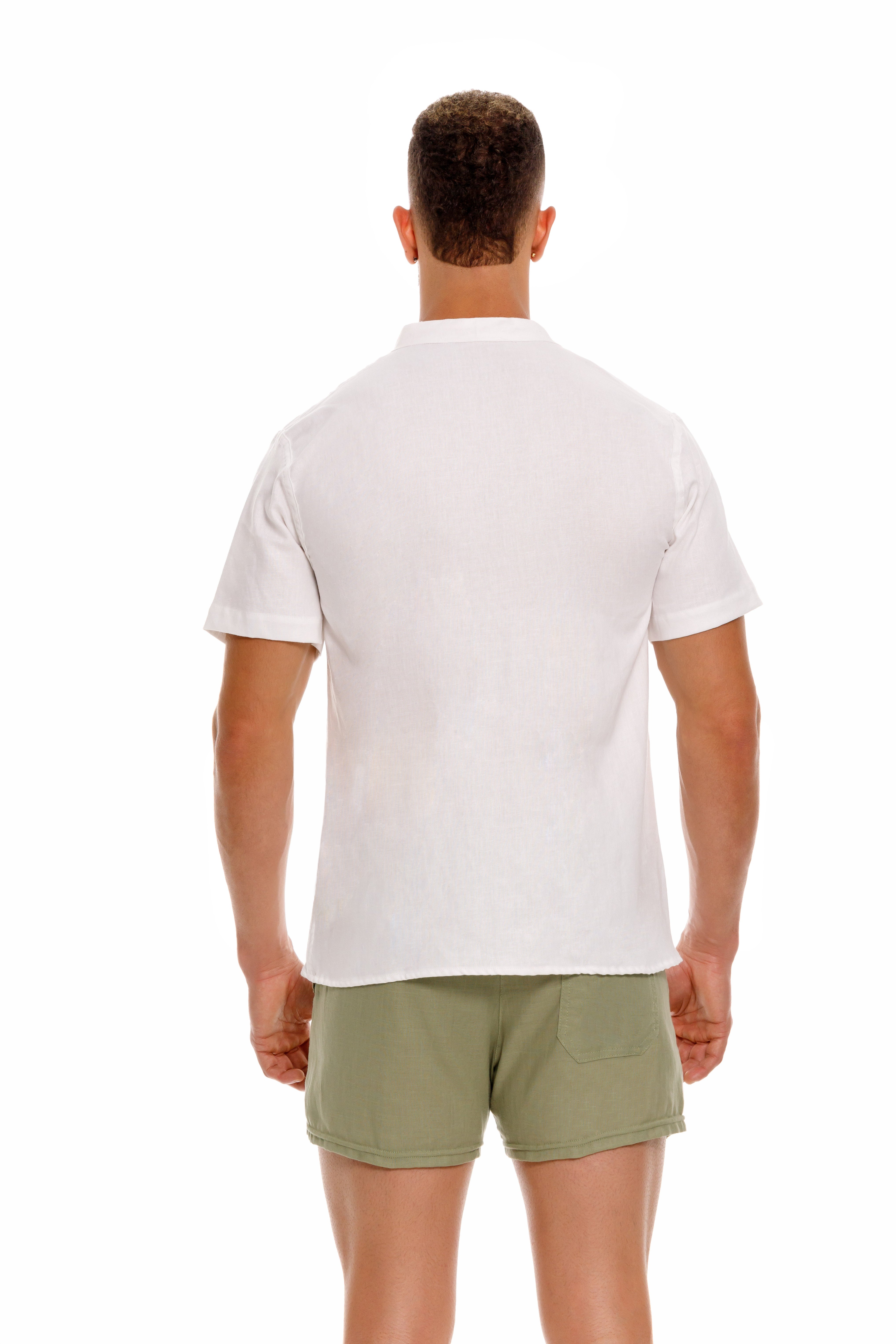 JOR Qatar Men's Short Sleeve Linen Shirt - Breathable White Summer Casual Shirt for Travel & Beach | Lightweight Comfortable Button Down Top for Hot Weather