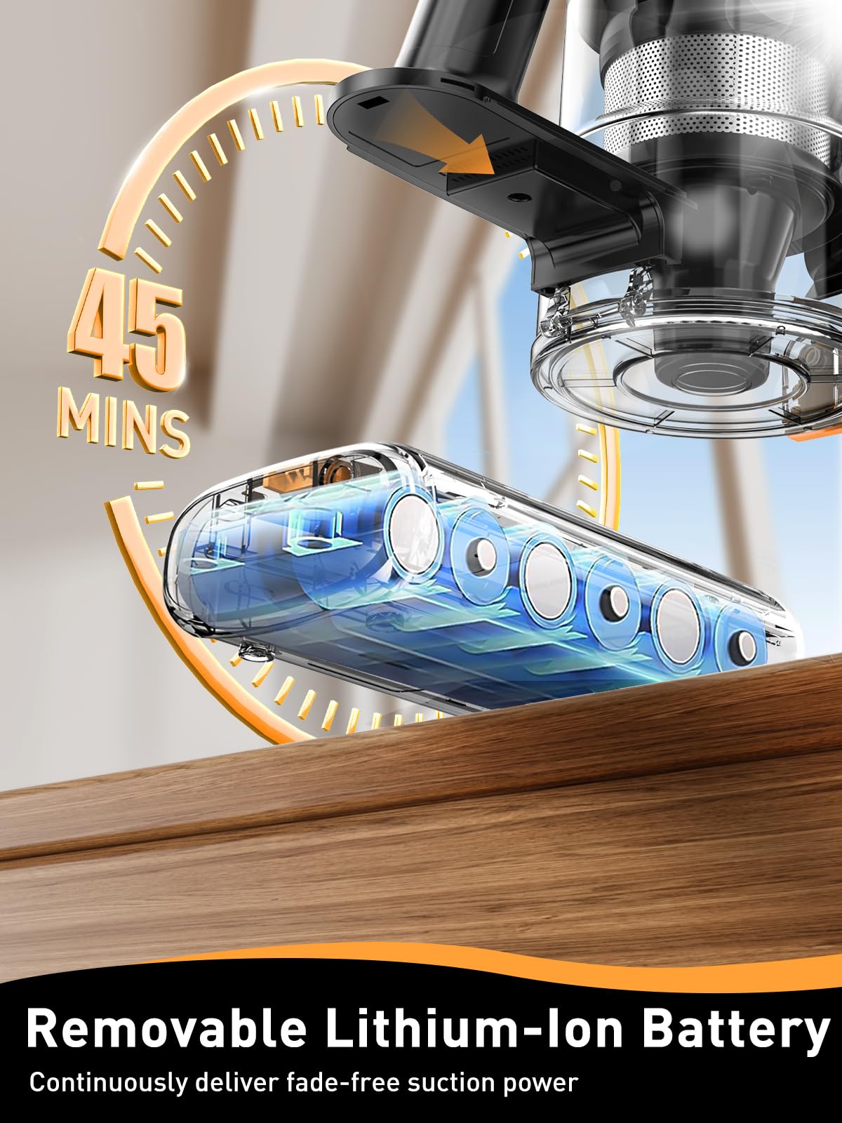8-in-1 Cordless Vacuum Cleaner with Powerful Suction & LED Display - Lightweight Stick Vacuum for Hard Floors, Carpets & Pet Hair - 3 Adjustable Modes, 45Min Detachable Battery (Golden) - Perfect for Quick Home Cleaning & Pet Owners