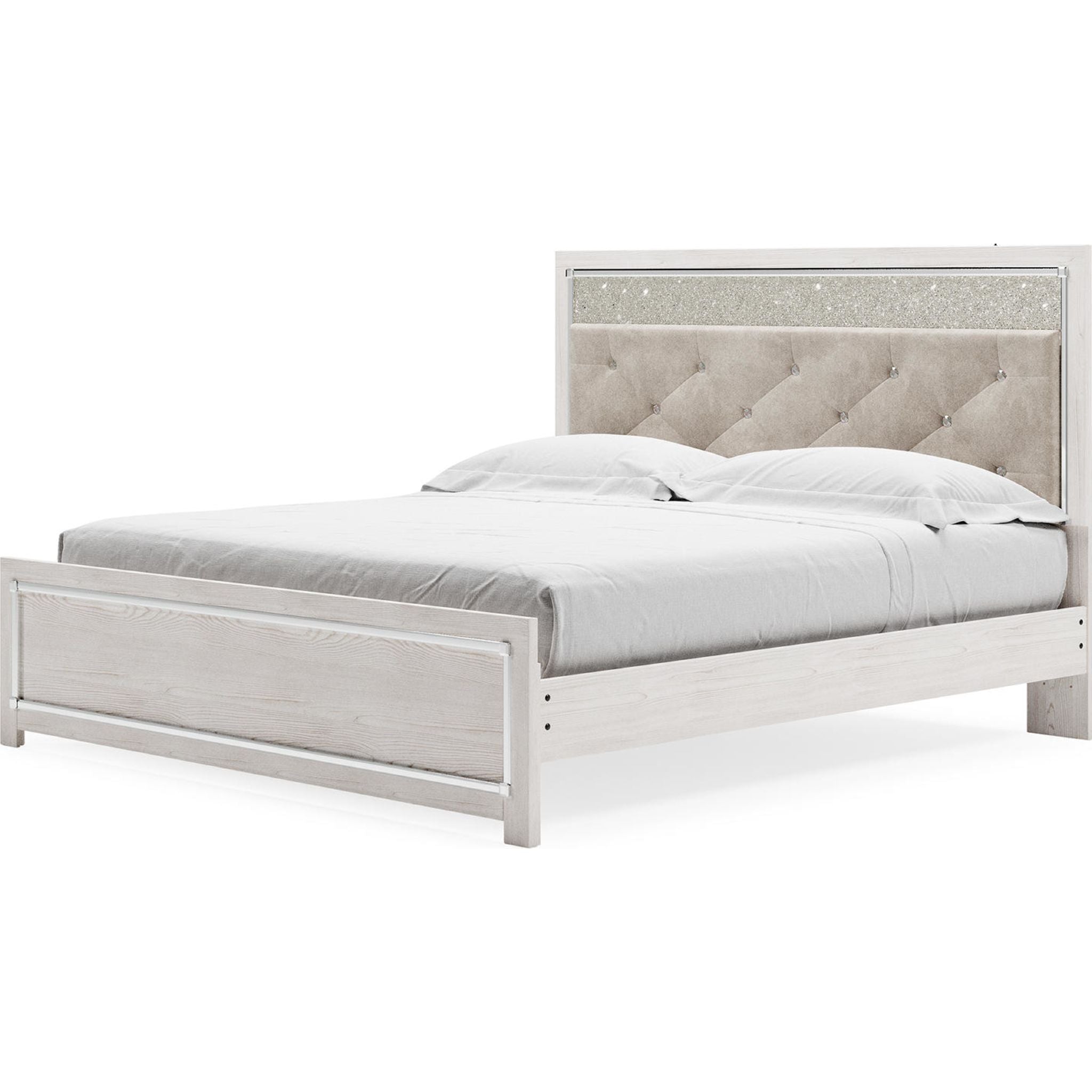 Altyra King Size Platform Bed Frame - Modern White Wooden Bed with Sturdy Slat Support for Master Bedroom & Guest Room