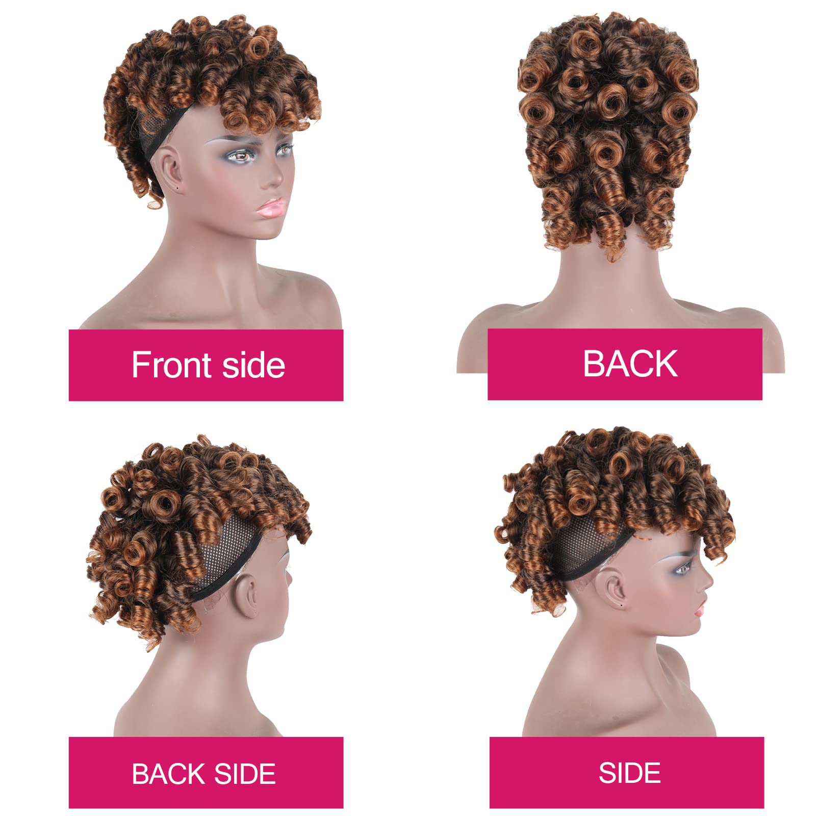 KRSI Deep Curly Mohawk Ponytail Synthetic Wig for Black Women - Afro Puff with Bangs in Dark Brown (1B/30) | Faux Mohawk Hairpiece for Women | Perfect for Cosplay, Halloween, and Everyday Fashion