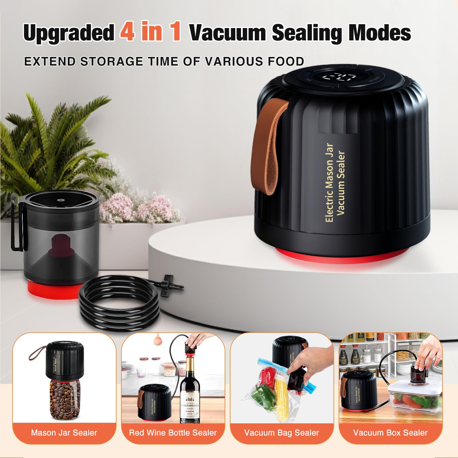 Electric Mason Jar Vacuum Sealer Kit with 16 oz Wide Mouth Jars - Food Preservation System for Freshness | Perfect for Meal Prep, Canning, Sous Vide & Long-Term Storage