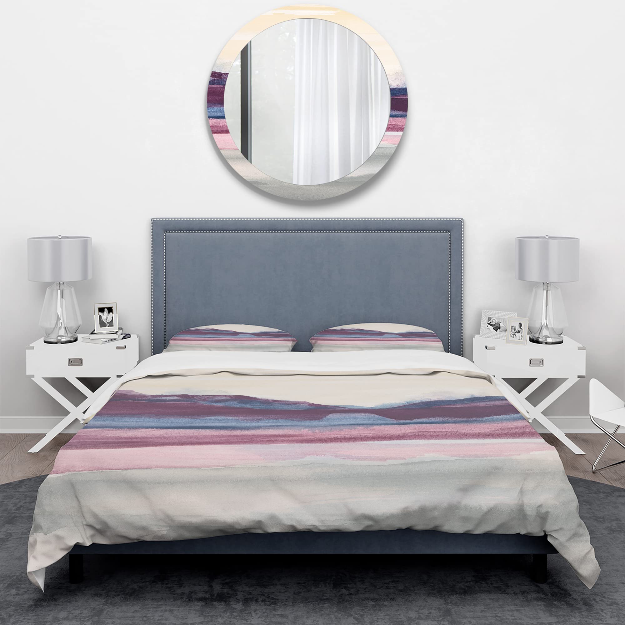 DesignQ Purple Rock Landscape Farmhouse Duvet Cover Set - King Size Blue Abstract Bedding 3-Piece Set for All Seasons | Perfect for Guest Rooms, Master Bedrooms & Cozy Farmhouse Decor