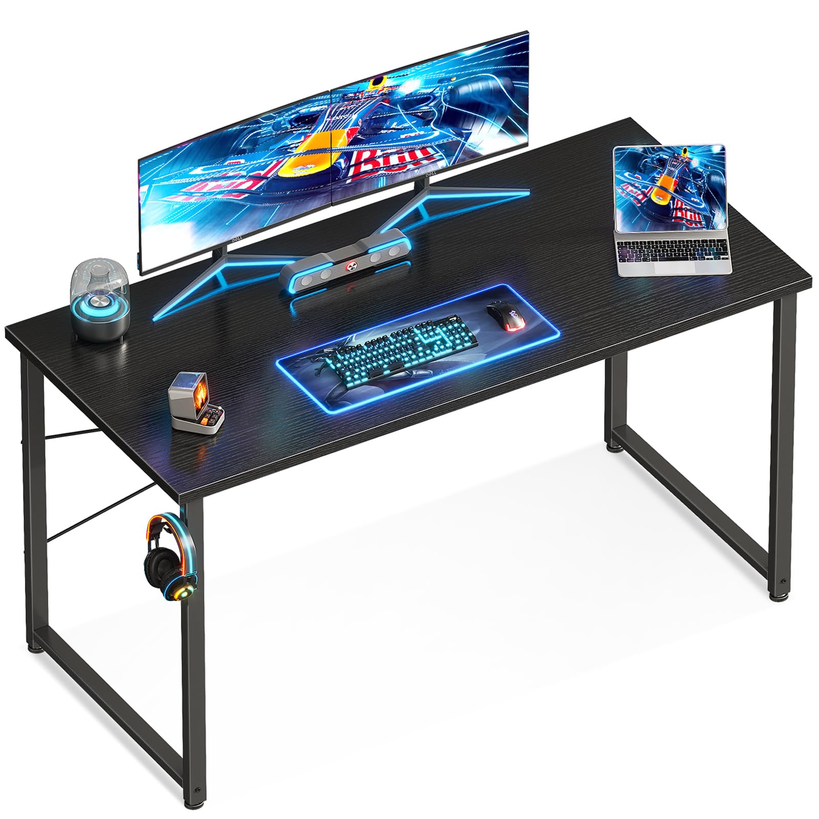 Casaottima 48 Inch Small Computer Desk for Home Office - Compact Writing Study Desk with Headphone Hooks, Modern Simple Design, Space Saving Black Workstation - Perfect for Small Spaces, Dorm Rooms & Home Office Setup
