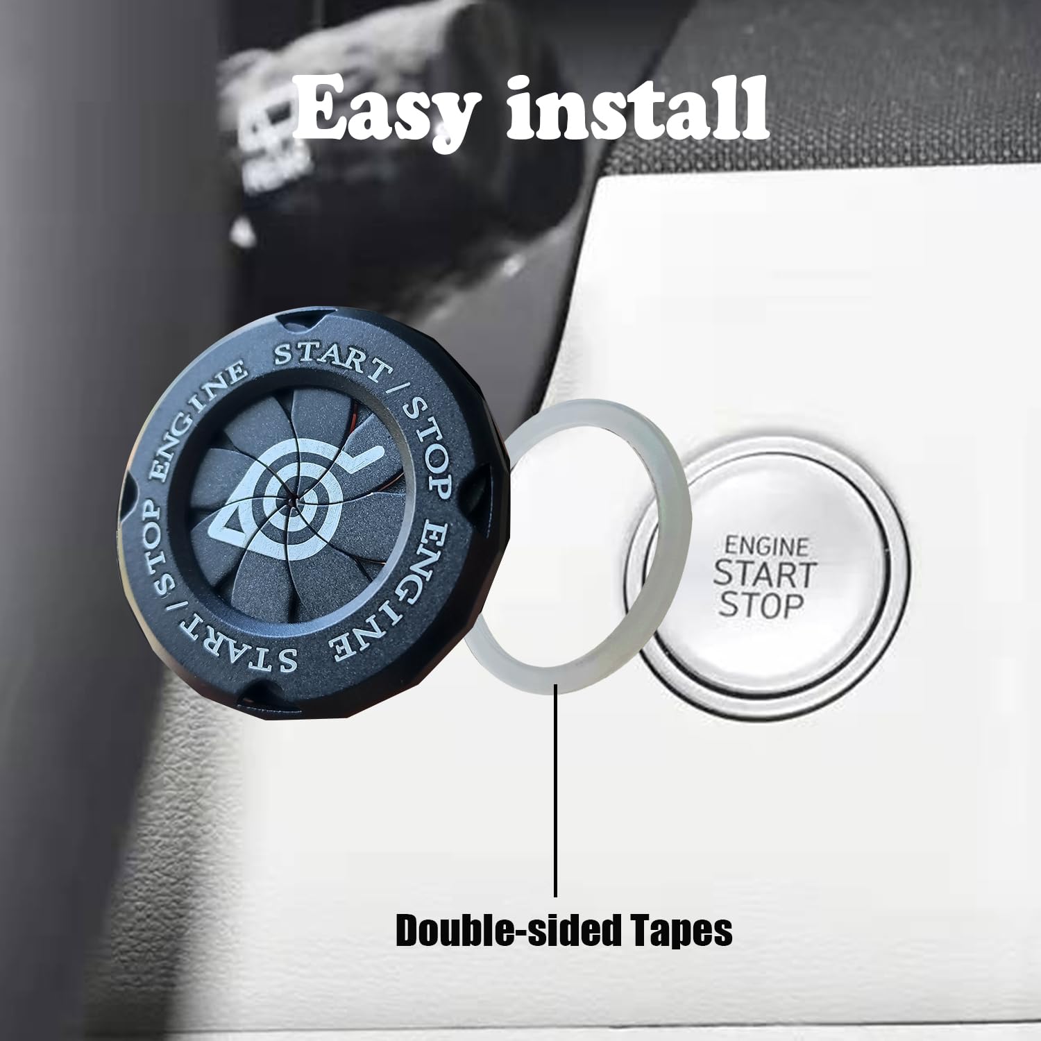 Universal Car Push Start Button Cover - Rotating Engine Start Stop Button Protector for Cars & Motorcycles (Anime-Black) | Durable Anti-Scratch Accessory for Enhanced Vehicle Interior Protection
