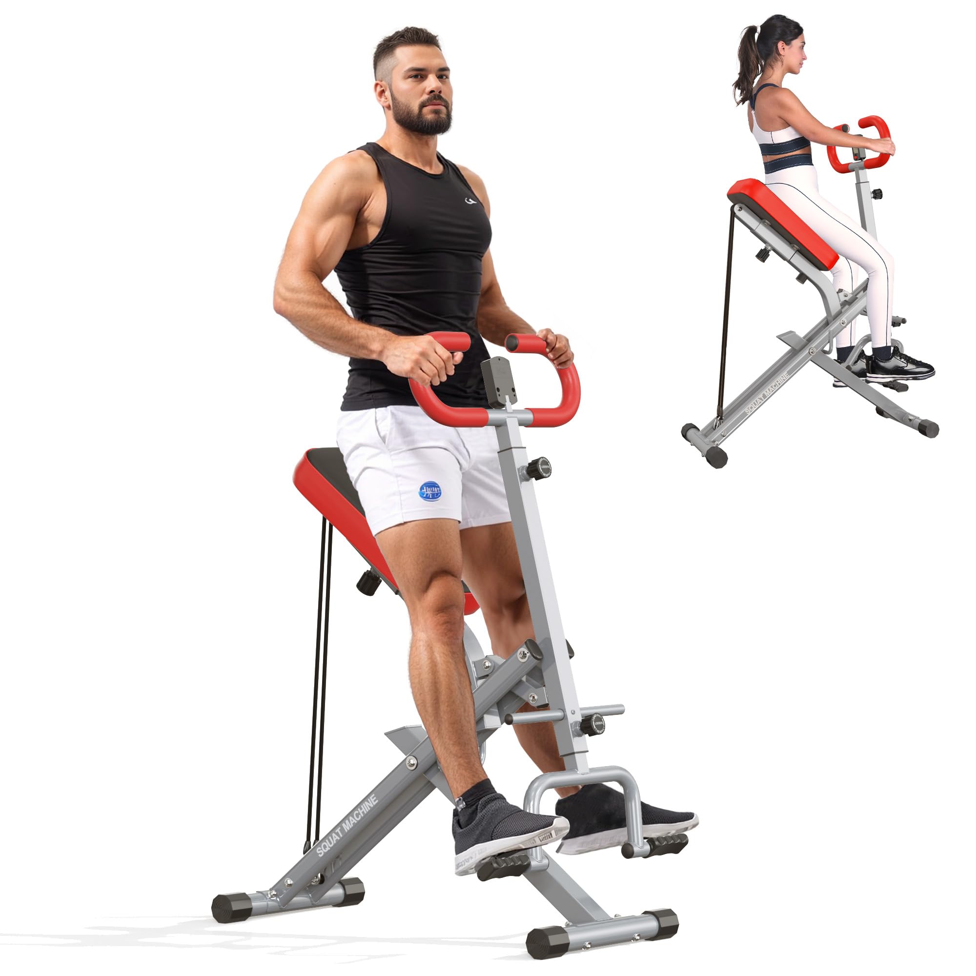 SogesHome Foldable Rowing Machine with Squat Function - Adjustable Resistance Bands, 330 lbs Weight Capacity - Perfect for Home Gym, Full-Body Workout & Cardio Training
