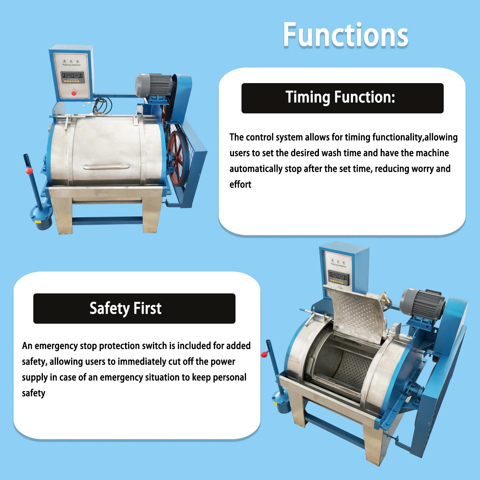 33LBS Commercial Washing Machine - Heavy Duty Industrial Laundry Equipment for Hotels & Work Clothes | 750W 220V Stainless Steel Washer | Perfect for Hotels, Restaurants & Uniform Cleaning