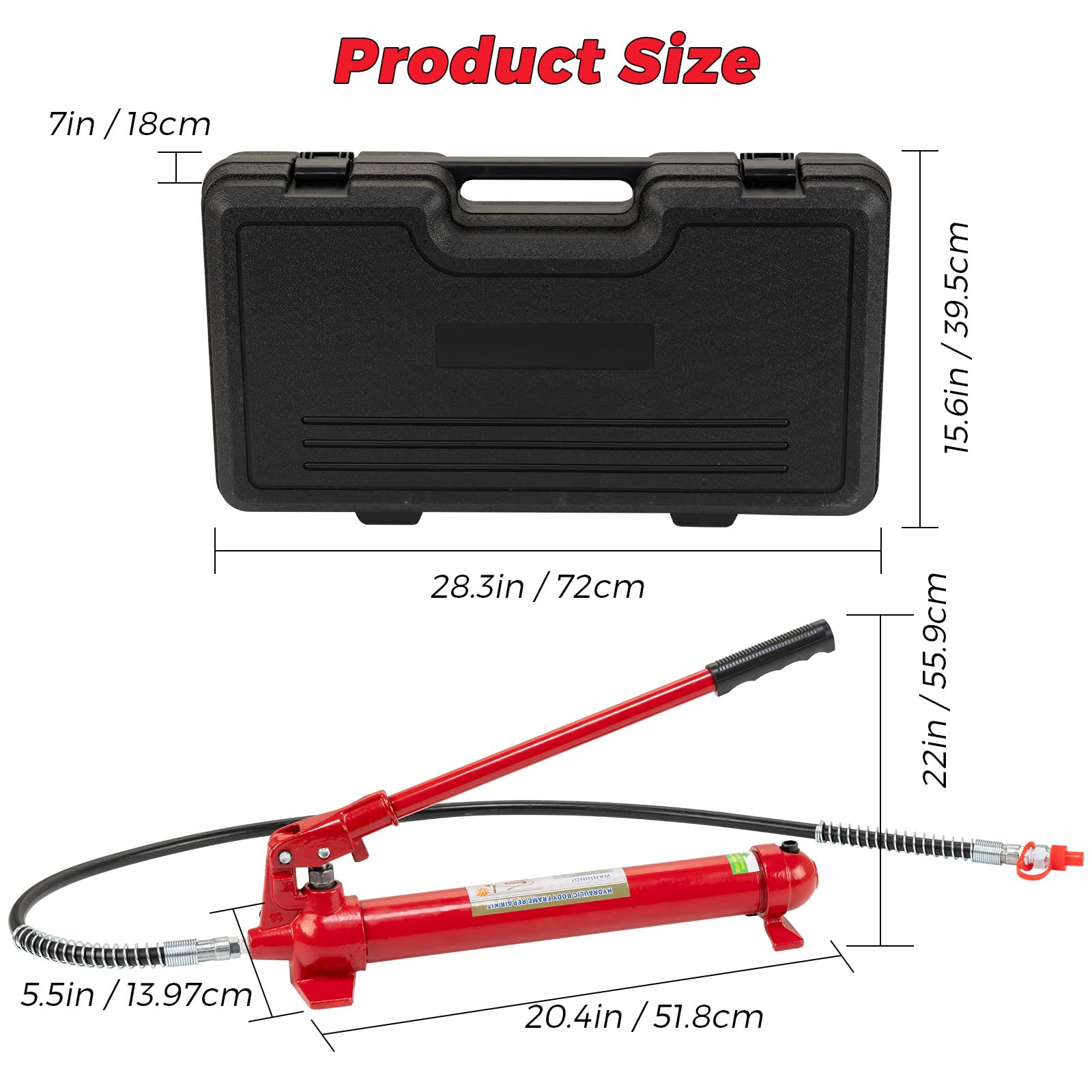 12 Ton Hydraulic Porta Power Kit with 4.6ft Oil Hose - Heavy Duty Auto Body Frame Repair Tool for Mechanics, Garage & Farm Use - Perfect for Car Lifting, Frame Straightening & Equipment Maintenance