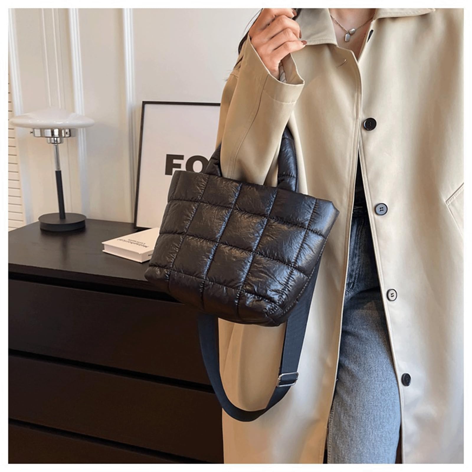 Quilted Puffer Tote Bag for Women - Lightweight Puffy Shoulder Bag with Pendant, Crossbody Handbag | Perfect for Work, Travel & Everyday Use