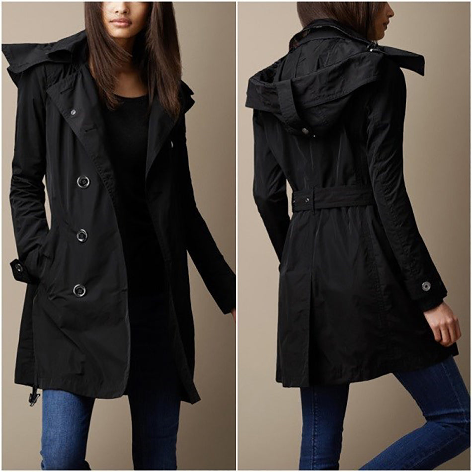 Burberry Brit Black Nylon Short Trench Coat for Women - XS / 2 - Classic Waterproof Lightweight Jacket for Fall & Spring Fashion