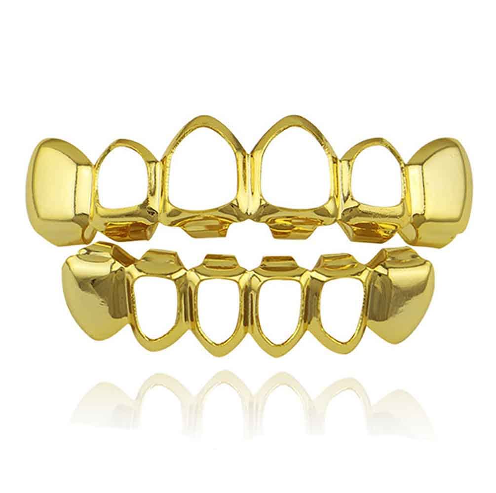 Psivika Gold Plated Shiny Hip Hop Grillz - Iced Out CZ Vampire Fang Teeth Caps for Men & Women | Perfect for Rap Performances, Costume Parties & Street Style Fashion