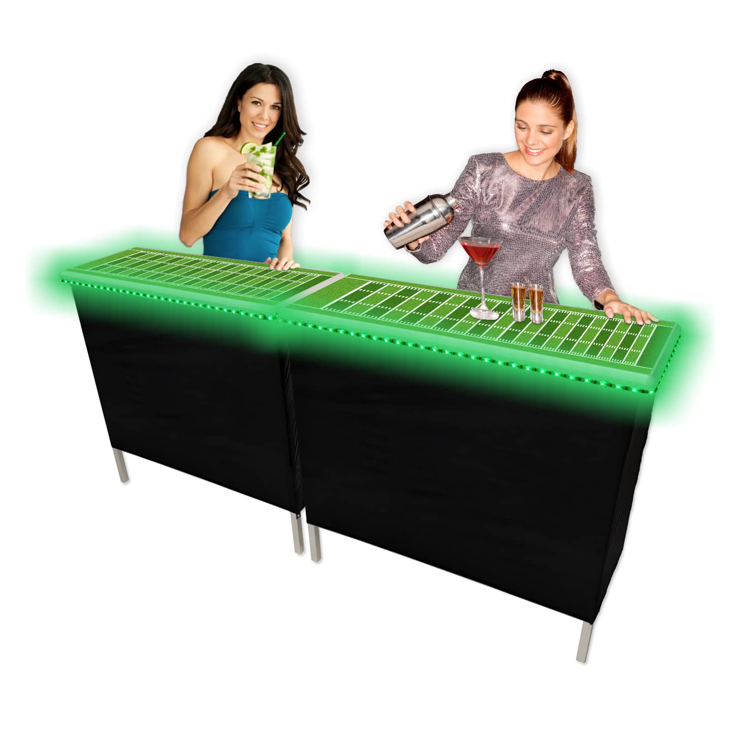 Portable Folding Party Bar with Multi-Color LED Lights, Adjustable Bar Skirts, Storage Shelf & Carrying Case - Single/Double Set for Outdoor Events, Weddings & Home Entertainment