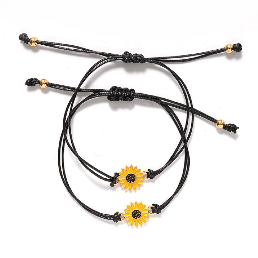 Sunflower Pinky Promise Friendship Bracelet & Anklet Set - Minimalist Best Friend Gift for Women & Teen Girls - Long Distance Relationship Jewelry for Sister, BFF & Couples - Perfect for Birthdays, Anniversaries & Matching Gifts