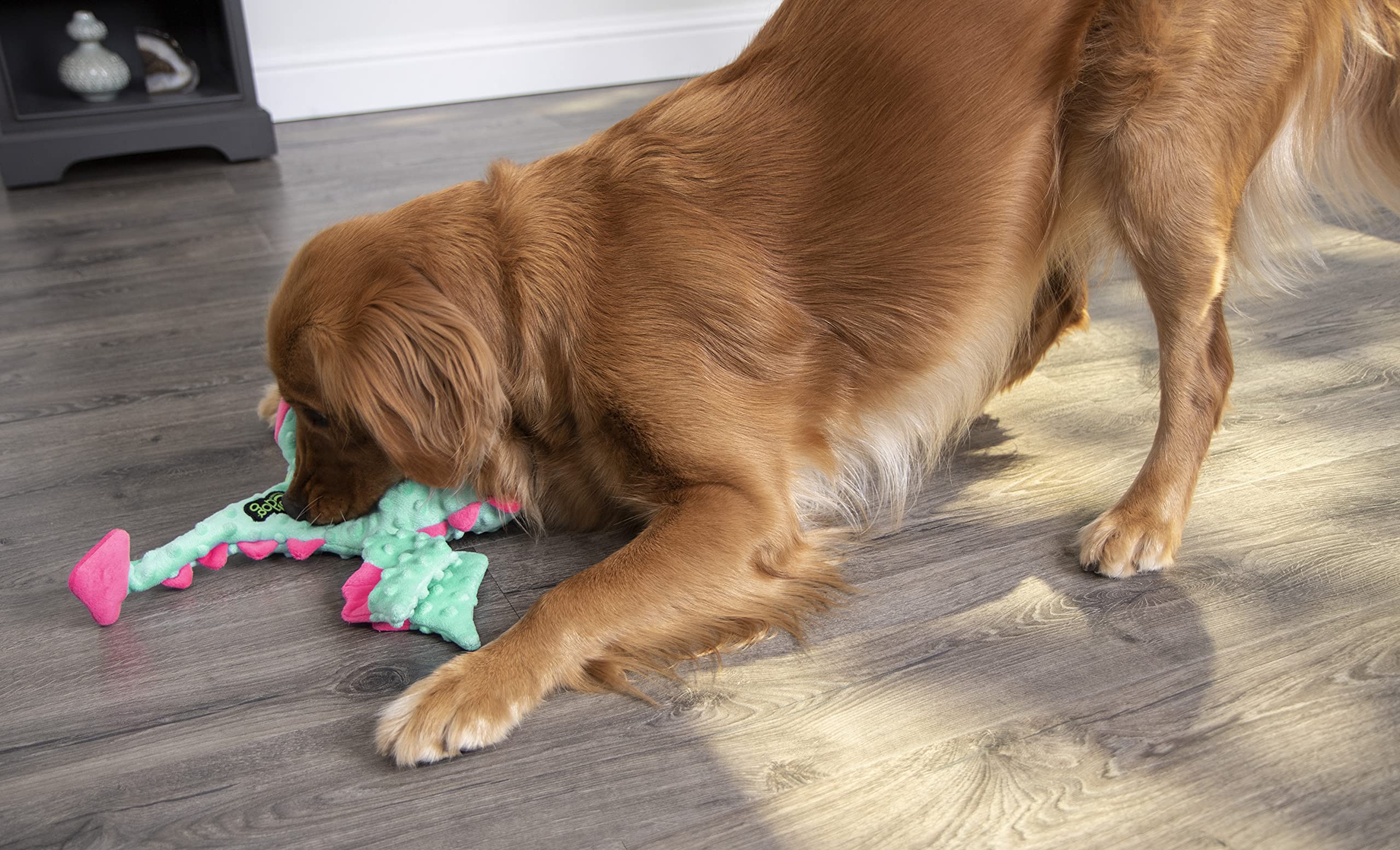 goDog Dragons with Chew Guard Technology - Durable Plush Squeaker Dog Toy for Large Dogs, Seafoam Green - Perfect for Aggressive Chewers, Interactive Play & Training Sessions