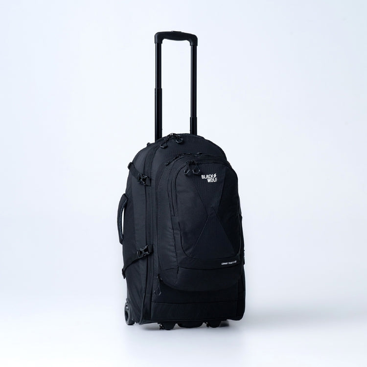 65L (+20L) Black Wolf Grand Tour II Wheeled Duffle Bag with Backpack Straps - Travel, Camping & Outdoor Adventures Gear