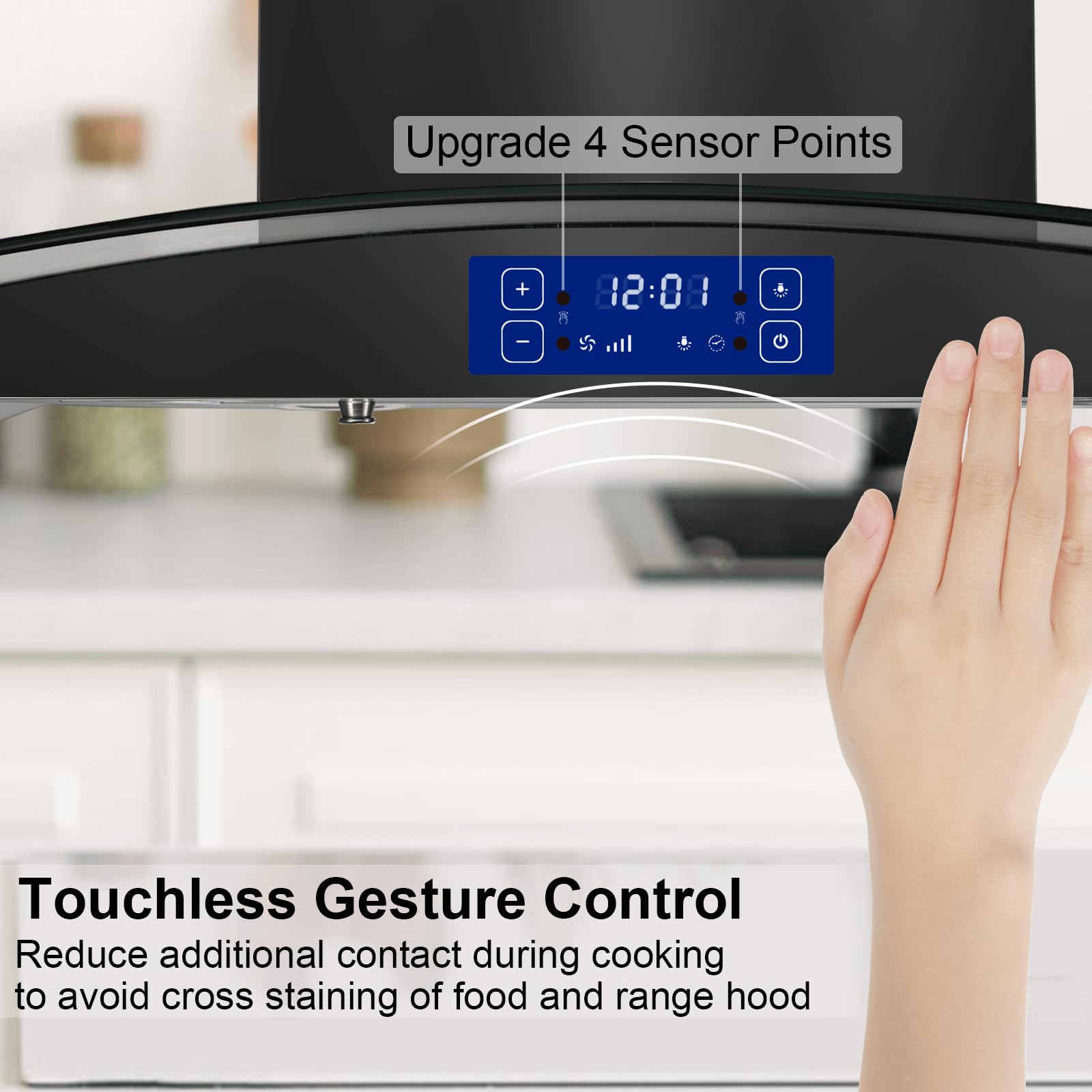 36 Inch 700CFM Black Stainless Steel Island Range Hood - Gesture & Touch Control, Ducted/Ductless Convertible, 4 LED Lights - Perfect for Modern Kitchens & Open-Concept Homes