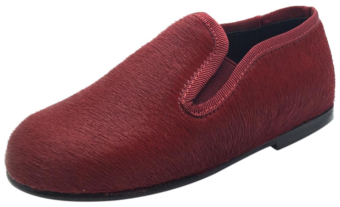 Luccini Boys & Girls Red Pony Hair Leather Lined Smoking Loafers - Stylish & Comfortable Flats for School, Parties & Formal Events